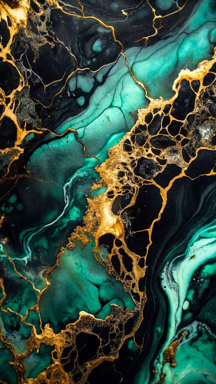 736x1308 Wallpaper stains, marble, green, gold, abstraction, AI 4K by MozhetMoroz. Download wallpaper stains, marble, green, gold, abstraction for free
