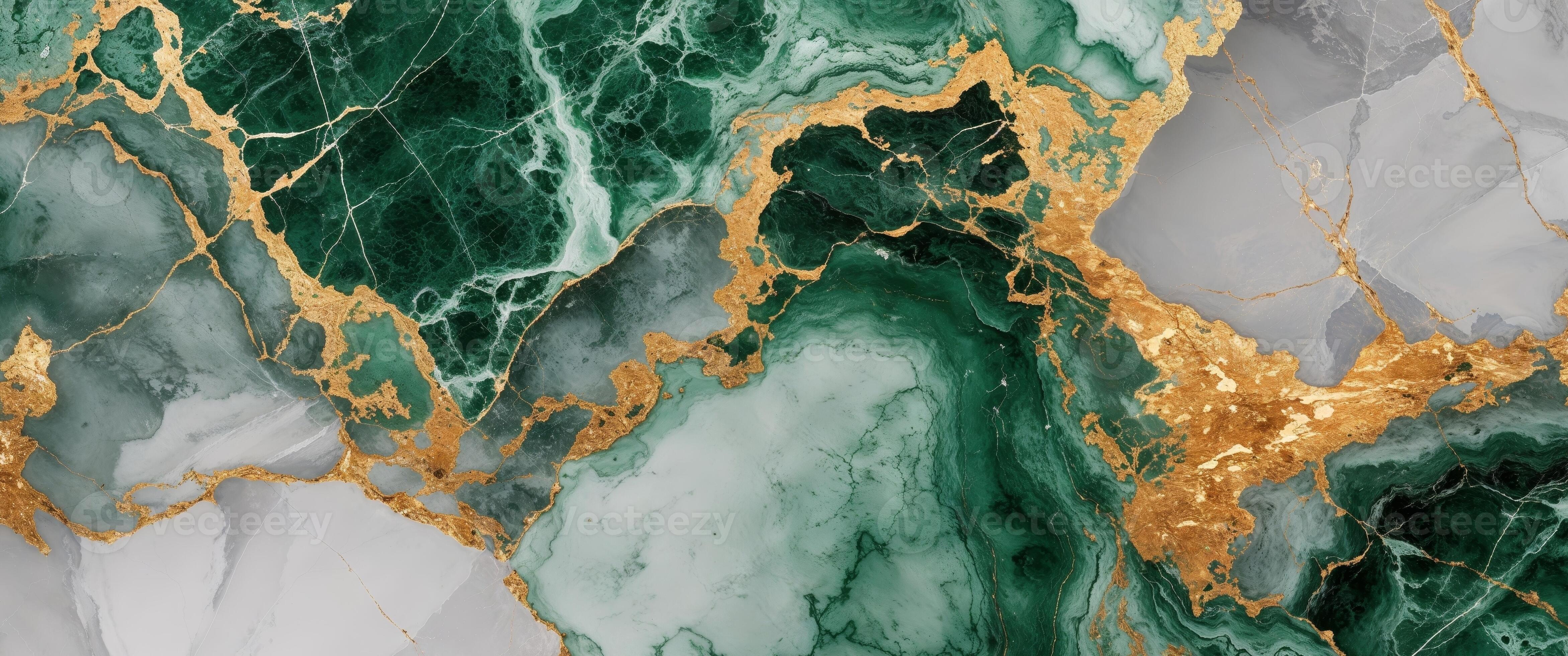 4686x1960 Green marble wallpaper with gold foil