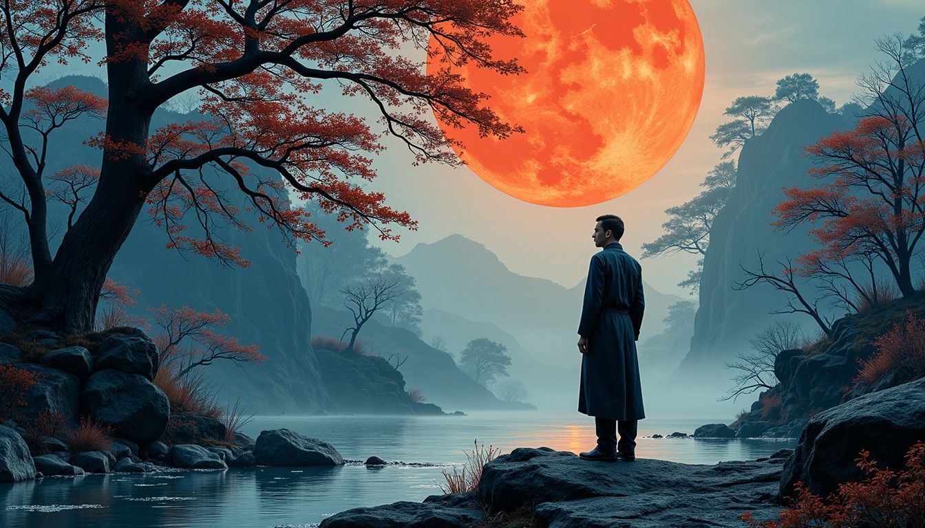 1344x768 Free Crimson Moon Watcher Image, Moon, Crimson