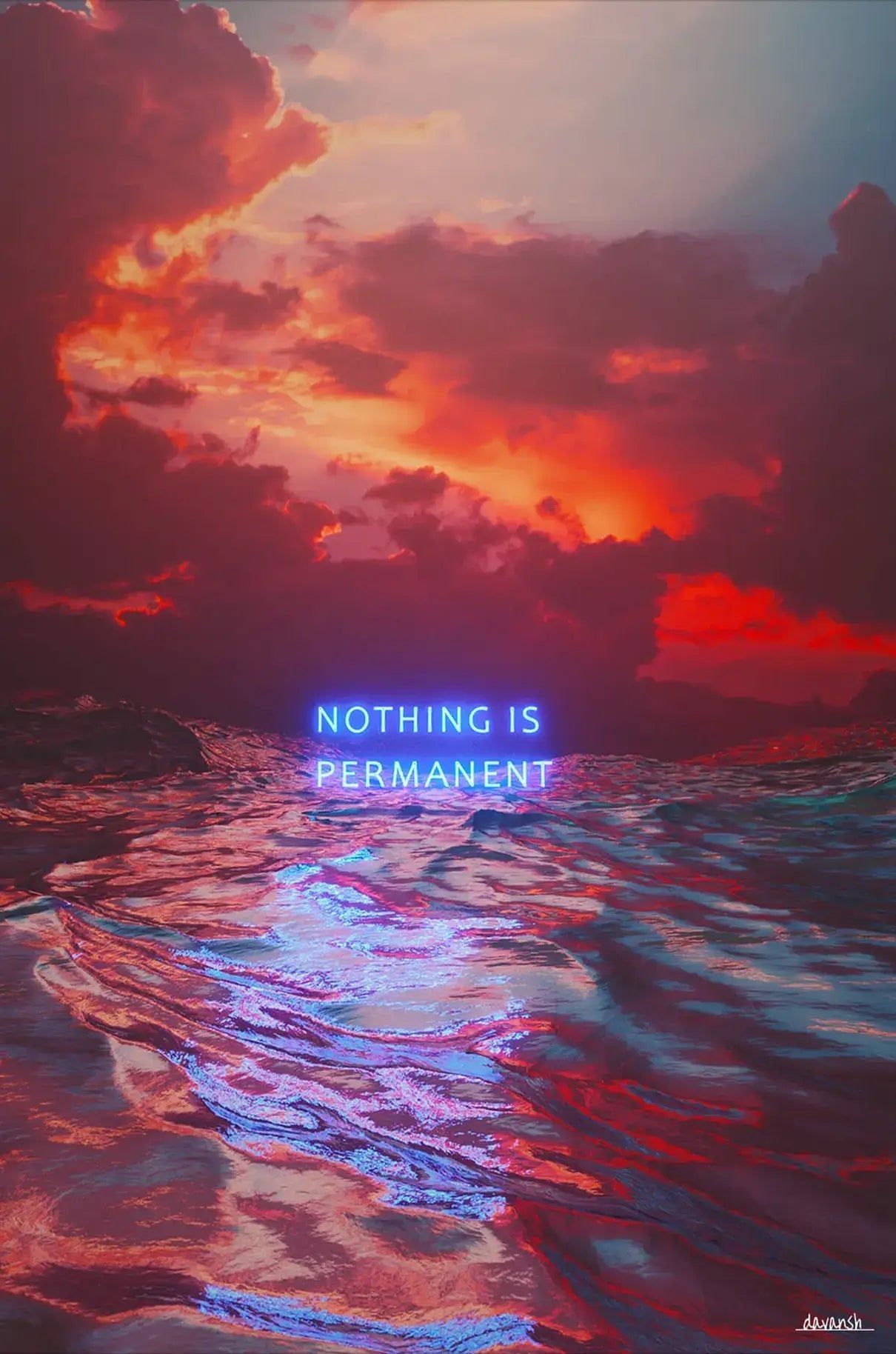 1210x1828 Nothing is Permanent Neon Quote. BIG Wall Décor