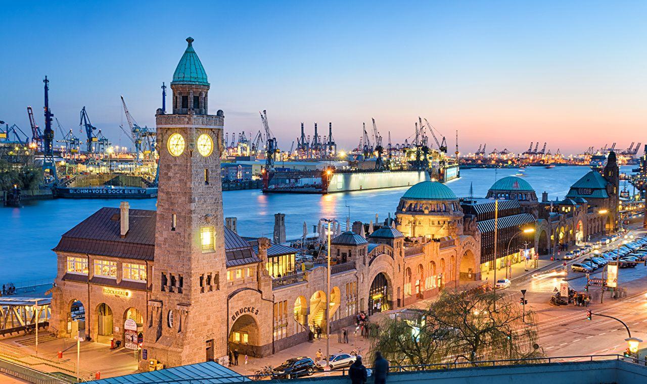 1280x761 image Hamburg Germany Tower Ships Pier Cities Building