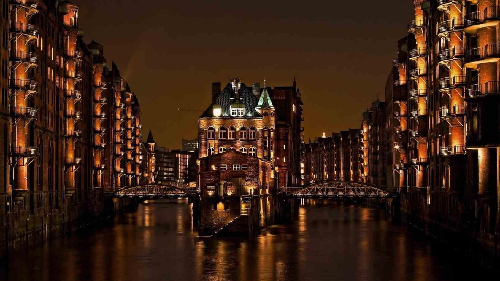 1685x948 germany at night speicherstadt bridge building light house HD wallpaper bridge hamburg germany at night building lig. Hamburg germany, Hamburg, Warehouse district