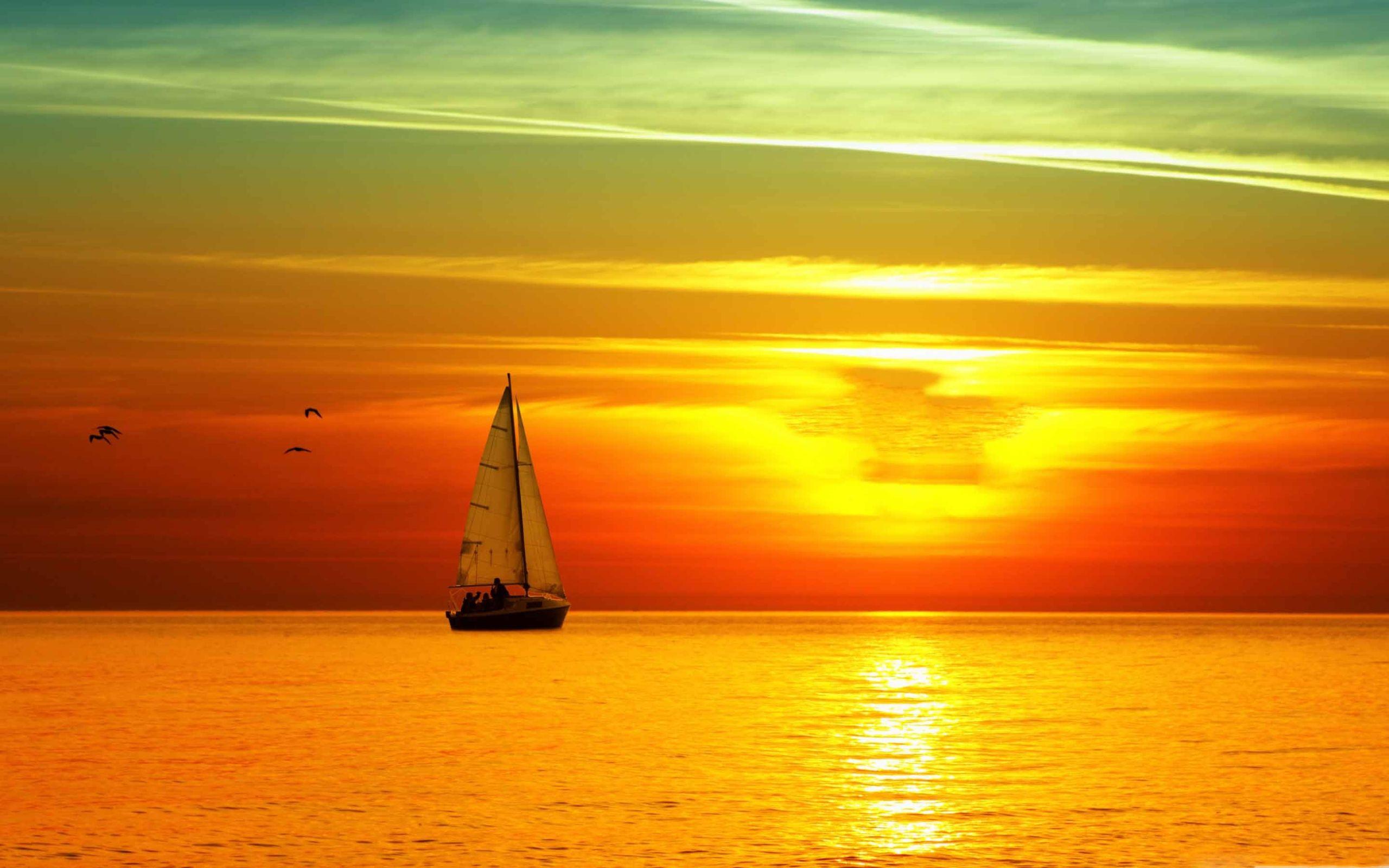 2560x1600 Sailing Boat At Sunset MacBook Air Wallpaper Download