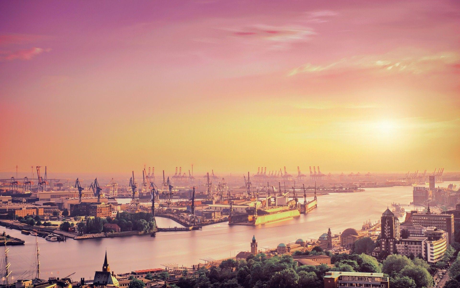 1920x1200 Ports River Hamburg Germany Sunlight Wallpaper:1920x1200