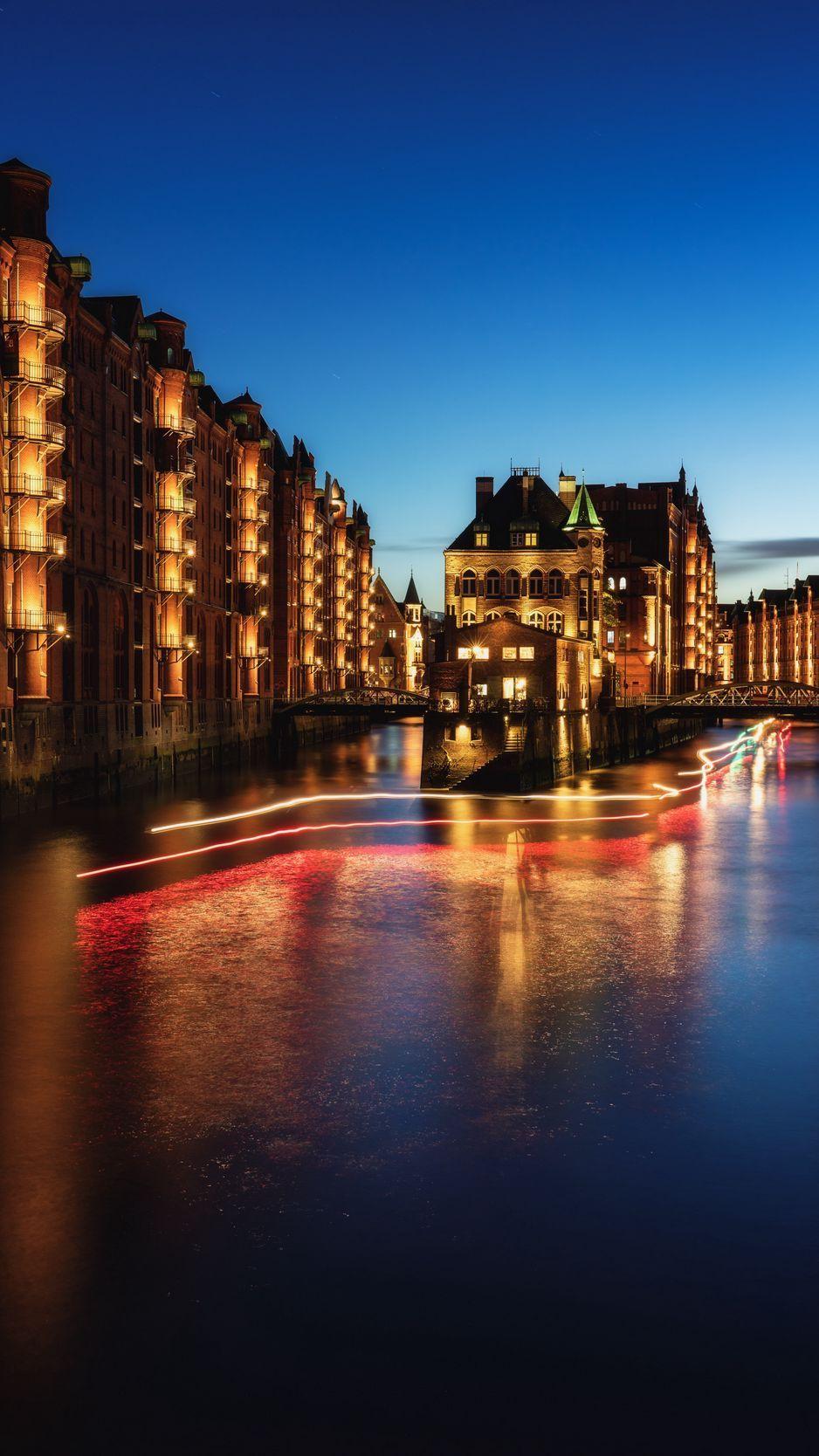 938x1668 Download Wallpaper 938x1668 Night City, Building, Architecture, Hamburg, Germany Iphone 8 7 6s 6 For Parallax HD Background