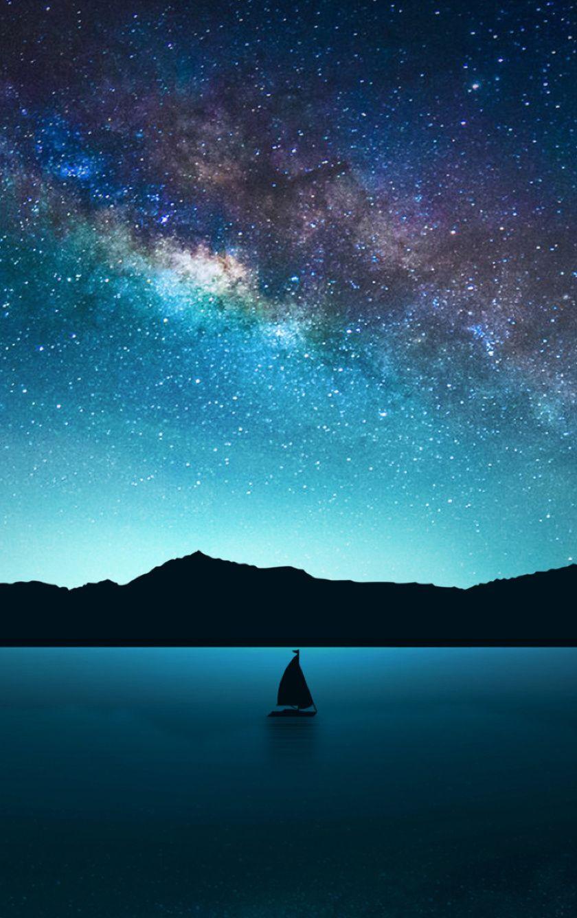 840x1336 Lone Sailboat on Milky Way Night 840x1336 Resolution Wallpaper, HD Nature 4K Wallpaper, Image, Photo and Background