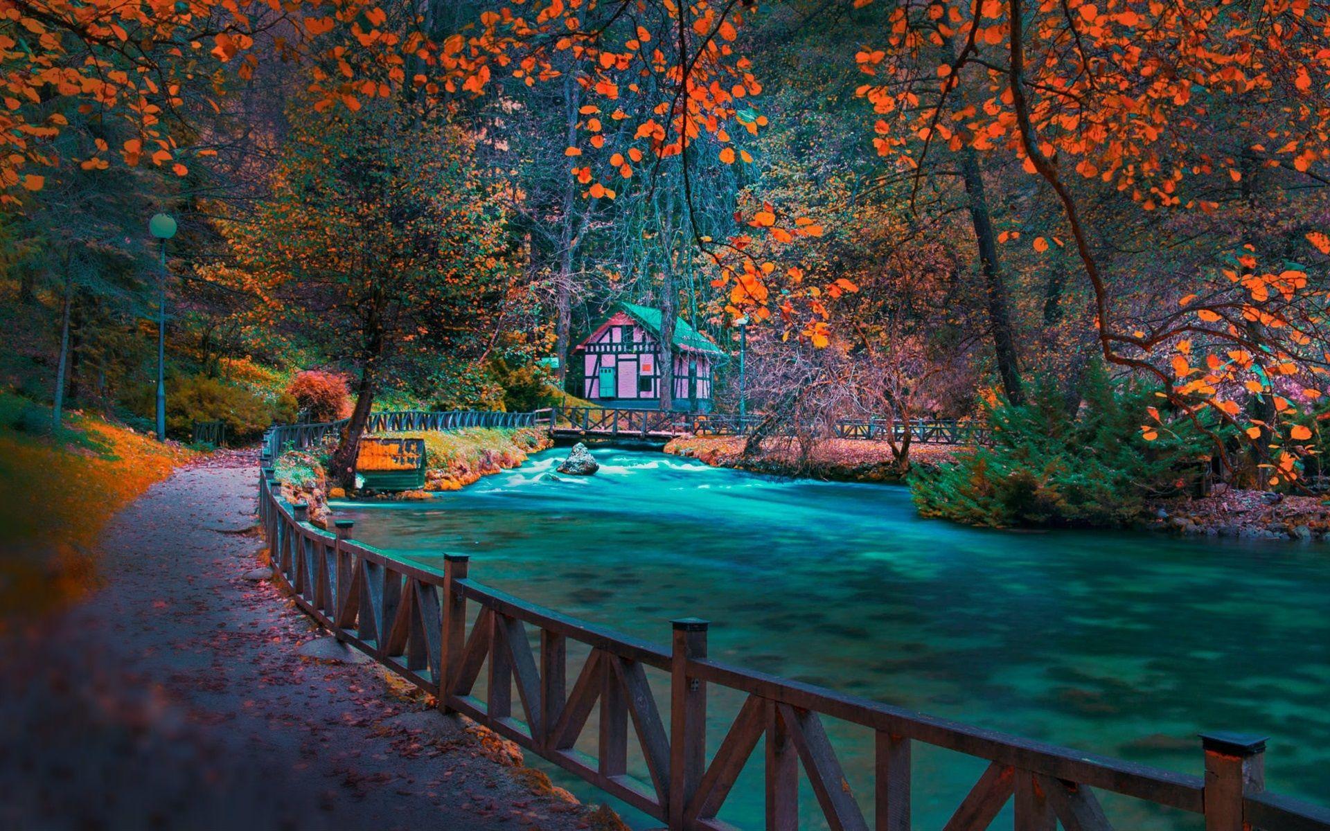 1920x1200 Wallpaper Sarajevo, Bosnia, path, river, fence, house, trees, park, autumn 1920x1200 HD Picture, Image
