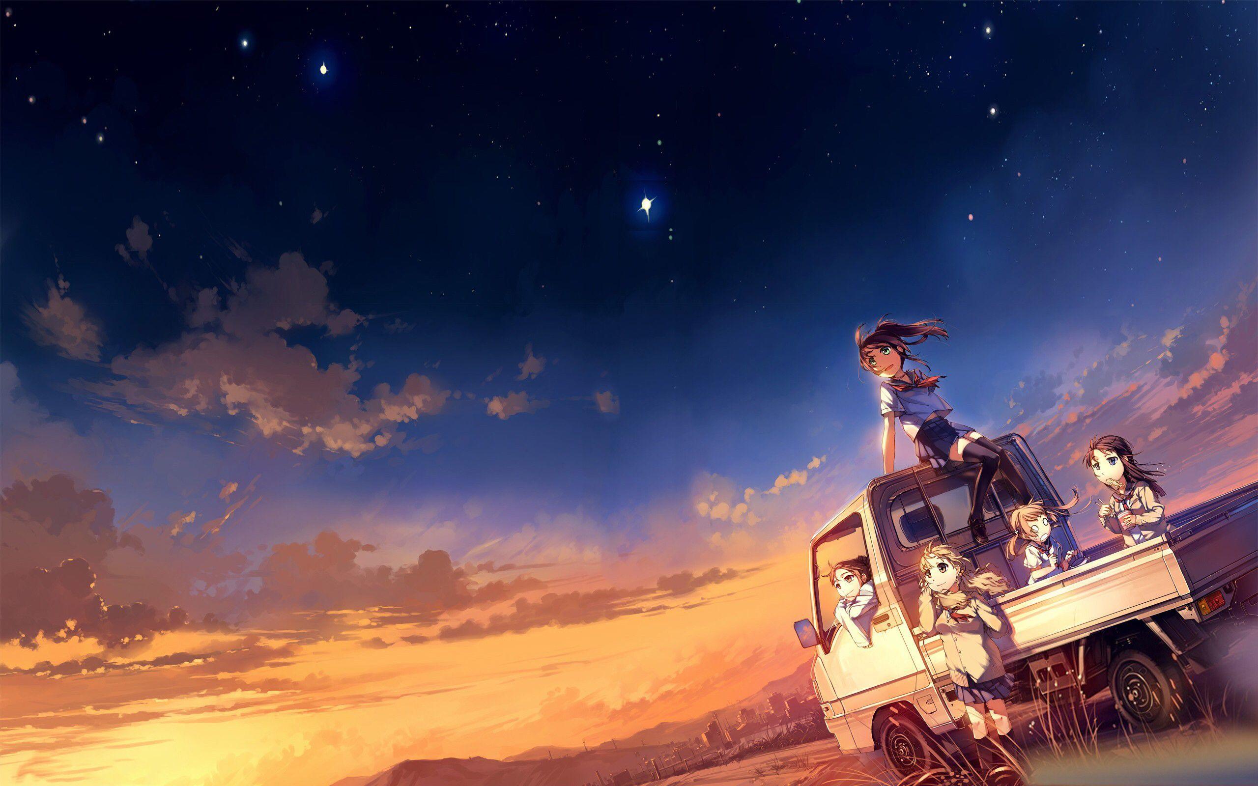 2560x1600 anime girls, #bokuranozujo. Wallpaper No. 464338.cc. Blue sunset, Cloud city, City wallpaper