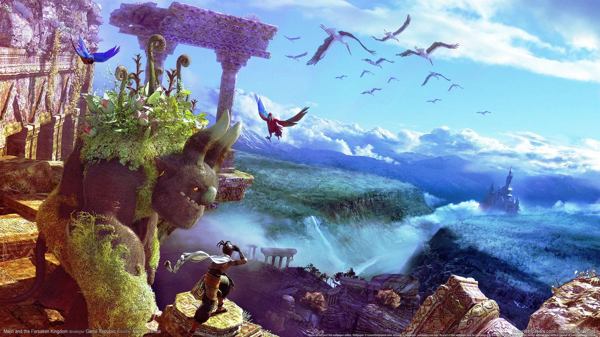 1920x1080 Majin And The Forsaken Kingdom fantasy art jungle parrot tropical castles birds wallpaperx1080