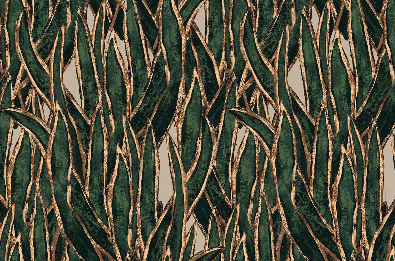 1500x992 Wallpaper, Tropical Foliage, Green&Gold, Removable, ArtDeco, Wall mural