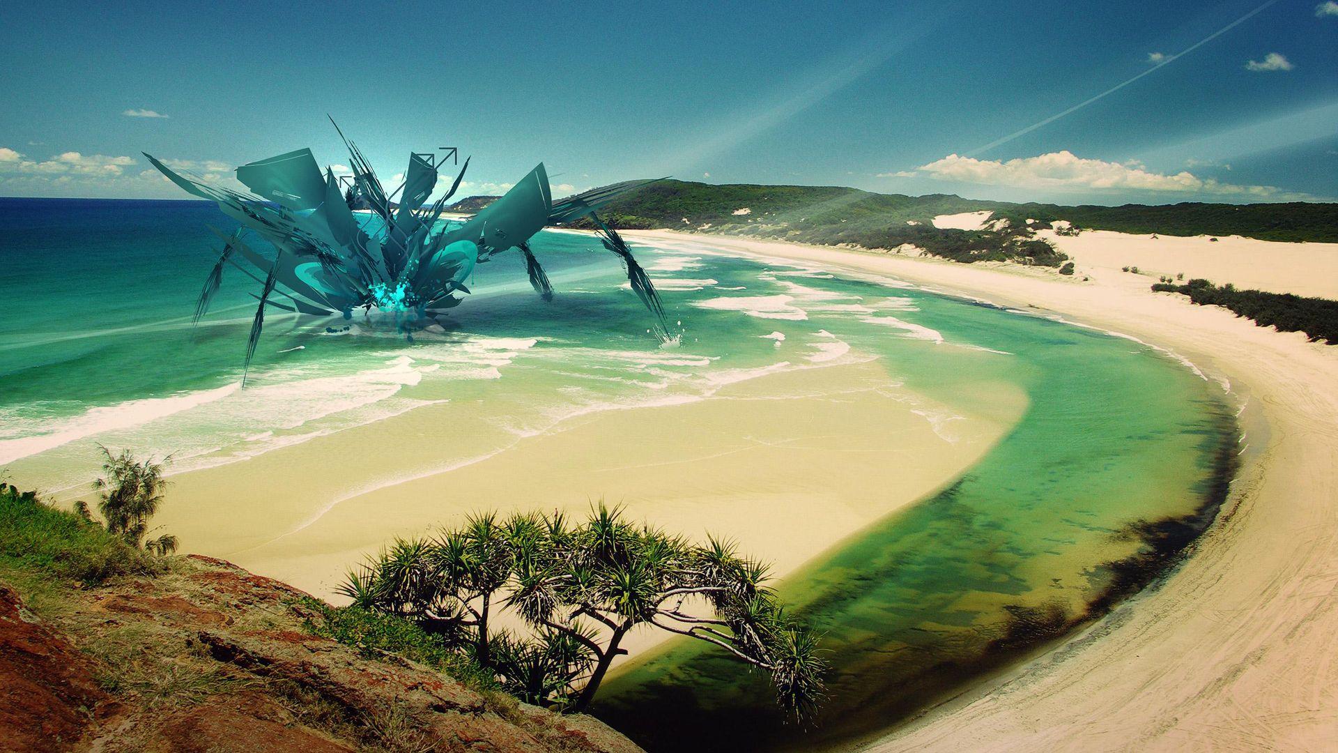 1920x1080 Monsters tropical fantasy art digital art beaches wallpaperx1080