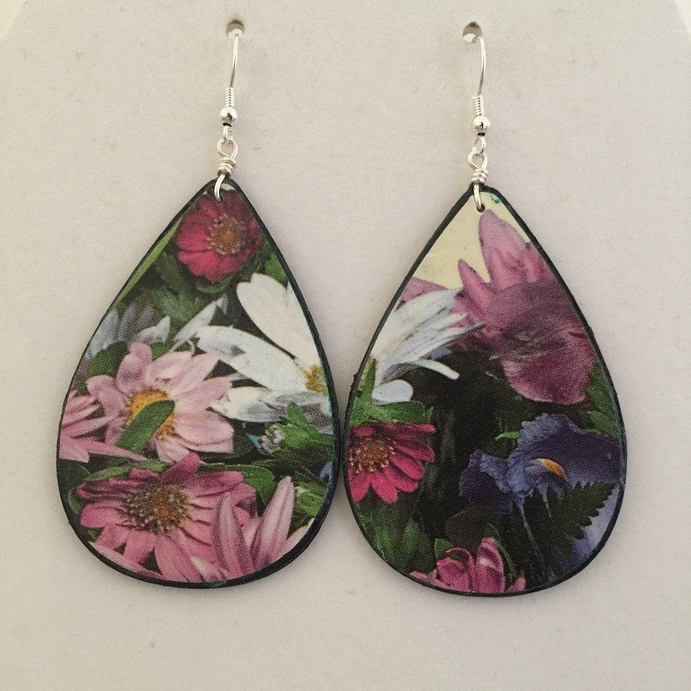 1000x1000 Colorful Floral Wallpaper Teardrop Earrings: Handmade
