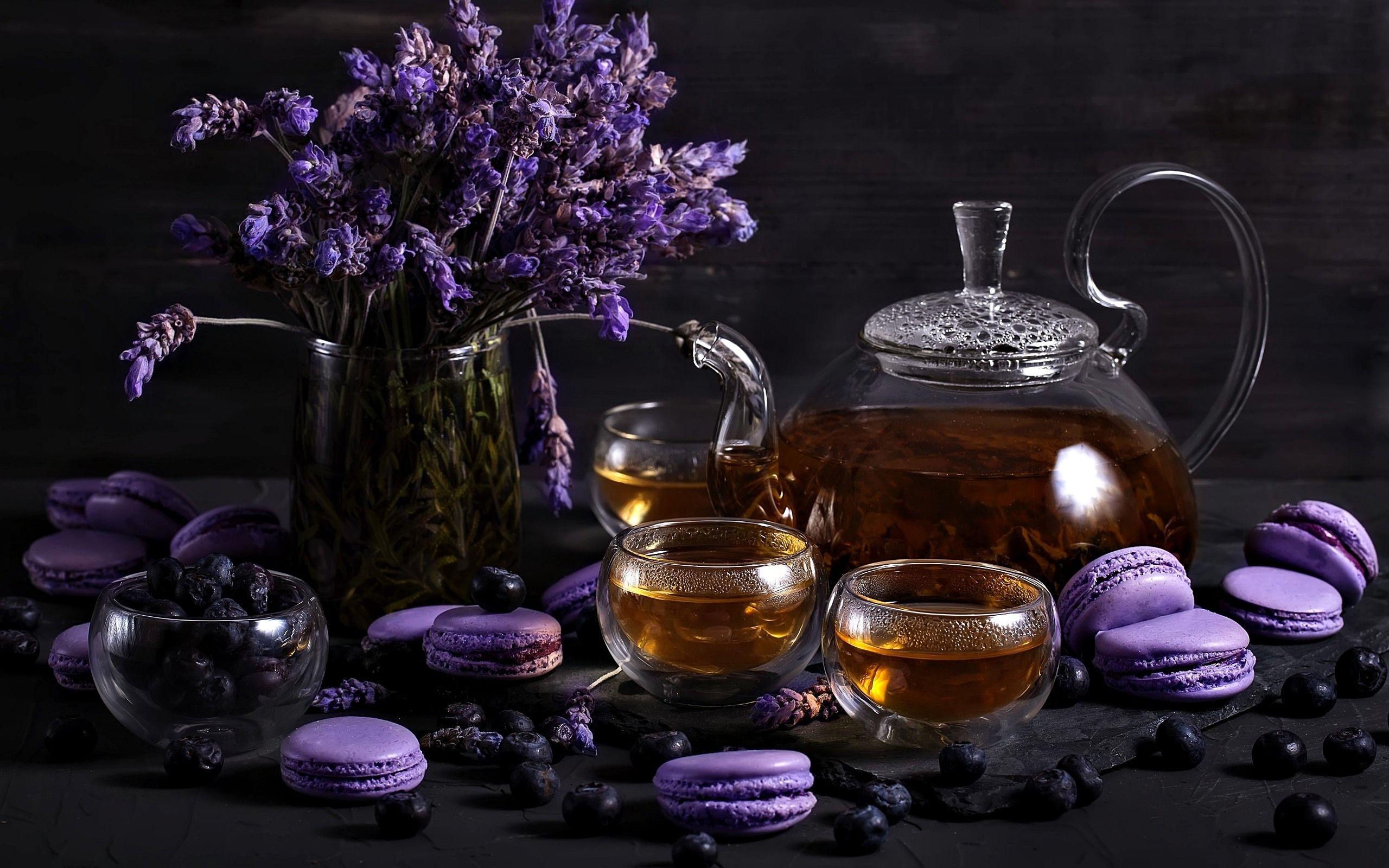 2560x1600 Wallpaper Lavender, tea, purple macaron, cakes 2560x1600 HD Picture, Image