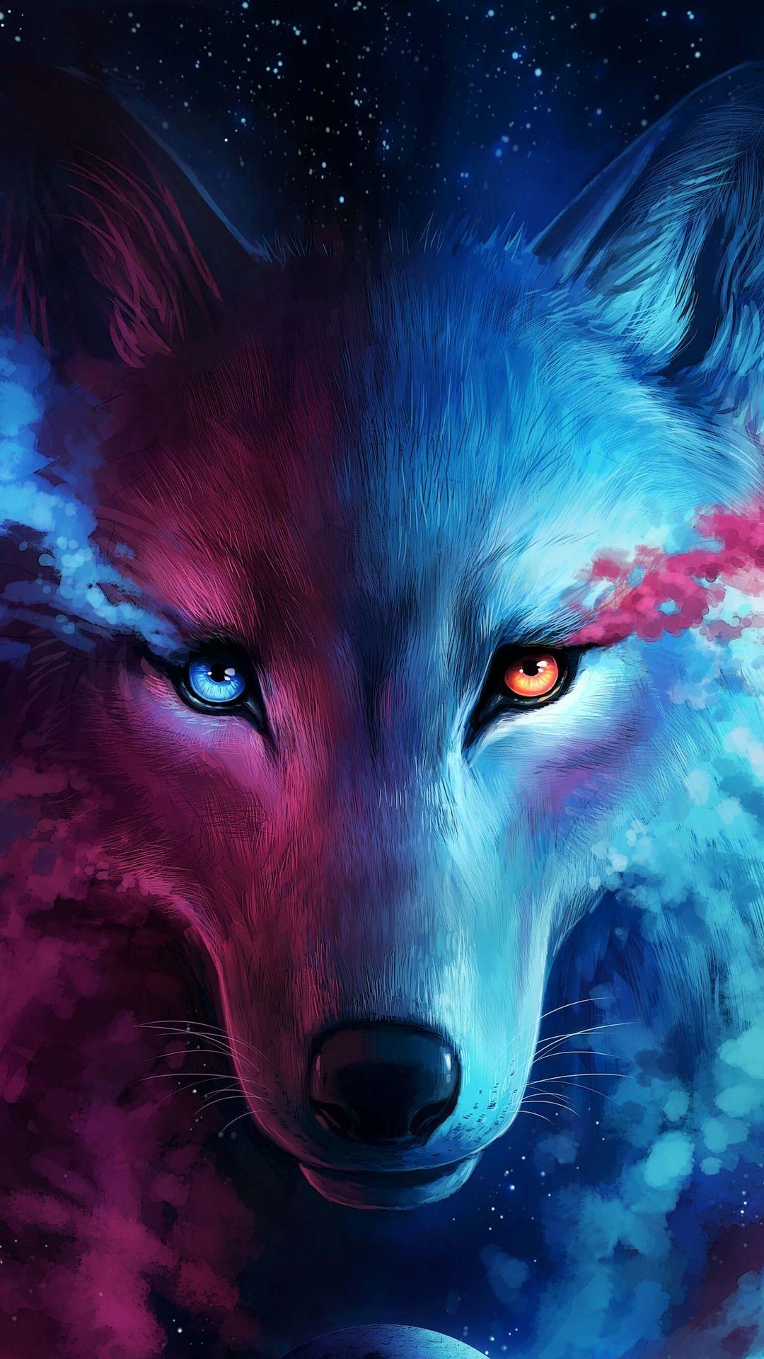Galaxy wolf, blue, neon, red, wolves, HD phone wallpaper | Peakpx