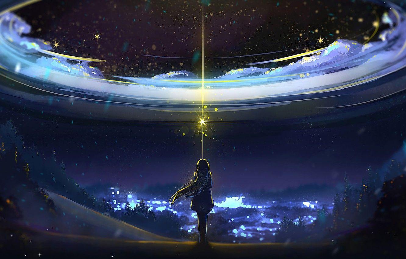 1332x850 Wallpaper Sky, Anime, Night, Scenery image for desktop, section арт