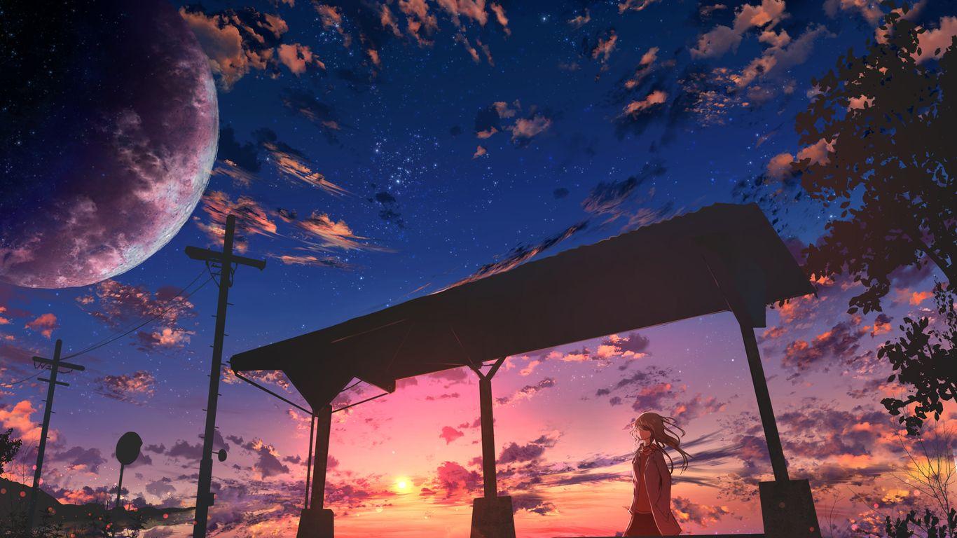 1366x768 Starry Sky Anime Girl 1366x768 Resolution HD 4k Wallpaper, Image, Background, Photo and Picture