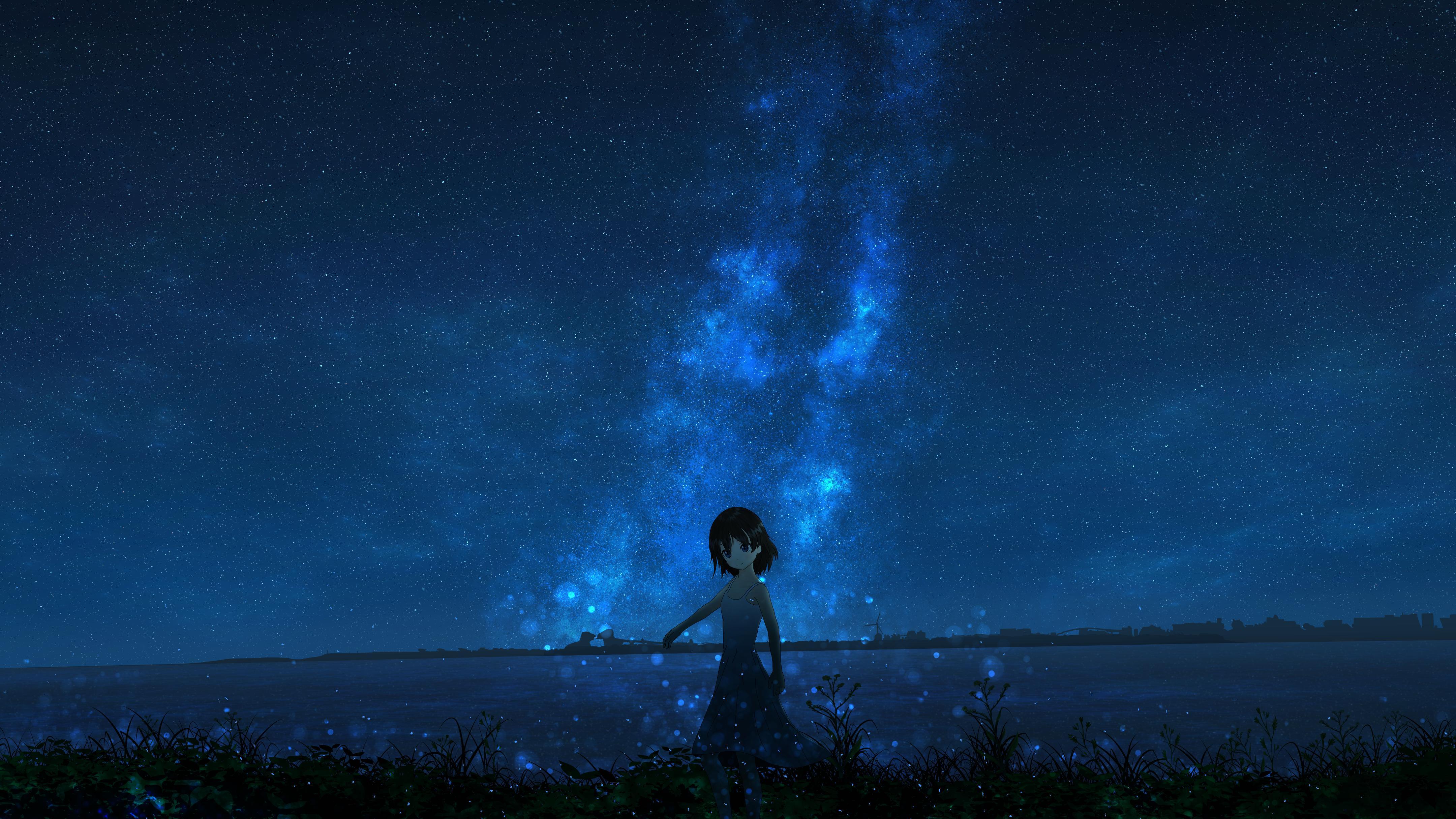 Starry Night Sky Moon Stars Anime Scenery 8K Wallpaper #6.2218