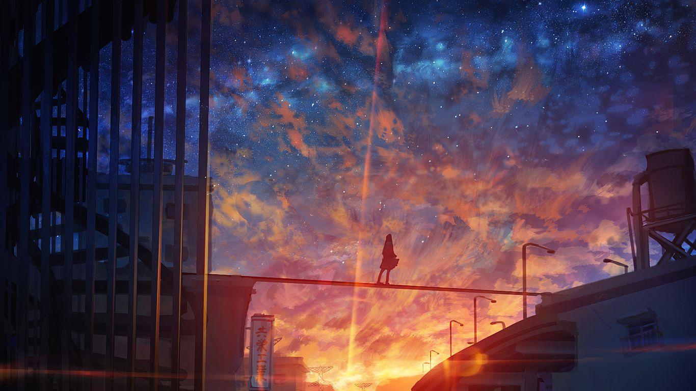 1366x768 Starry Sky Anime Girl 4k 1366x768 Resolution HD 4k Wallpaper, Image, Background, Photo and Picture