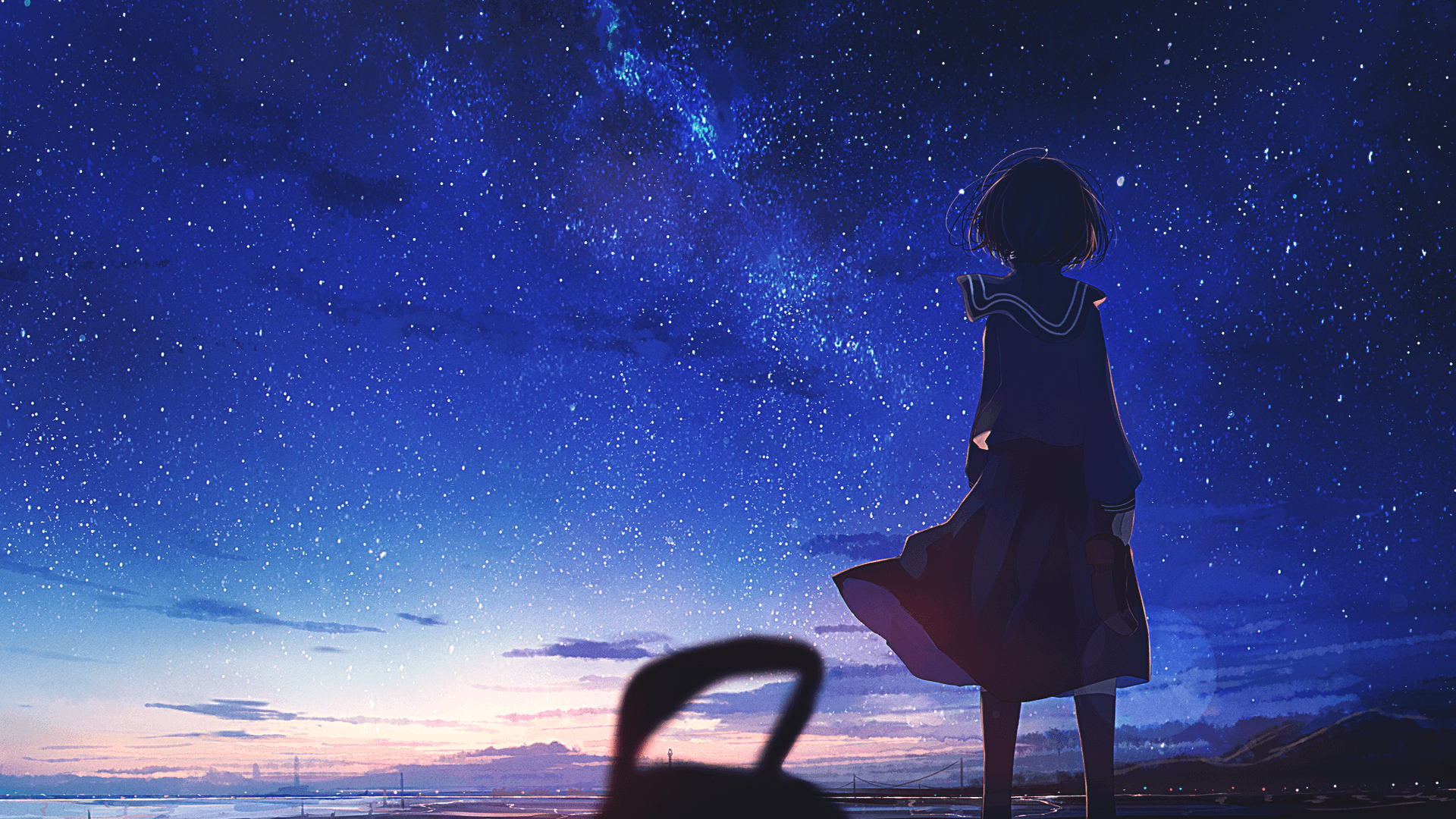 1920x1080 Anime Night Sky Wallpaper