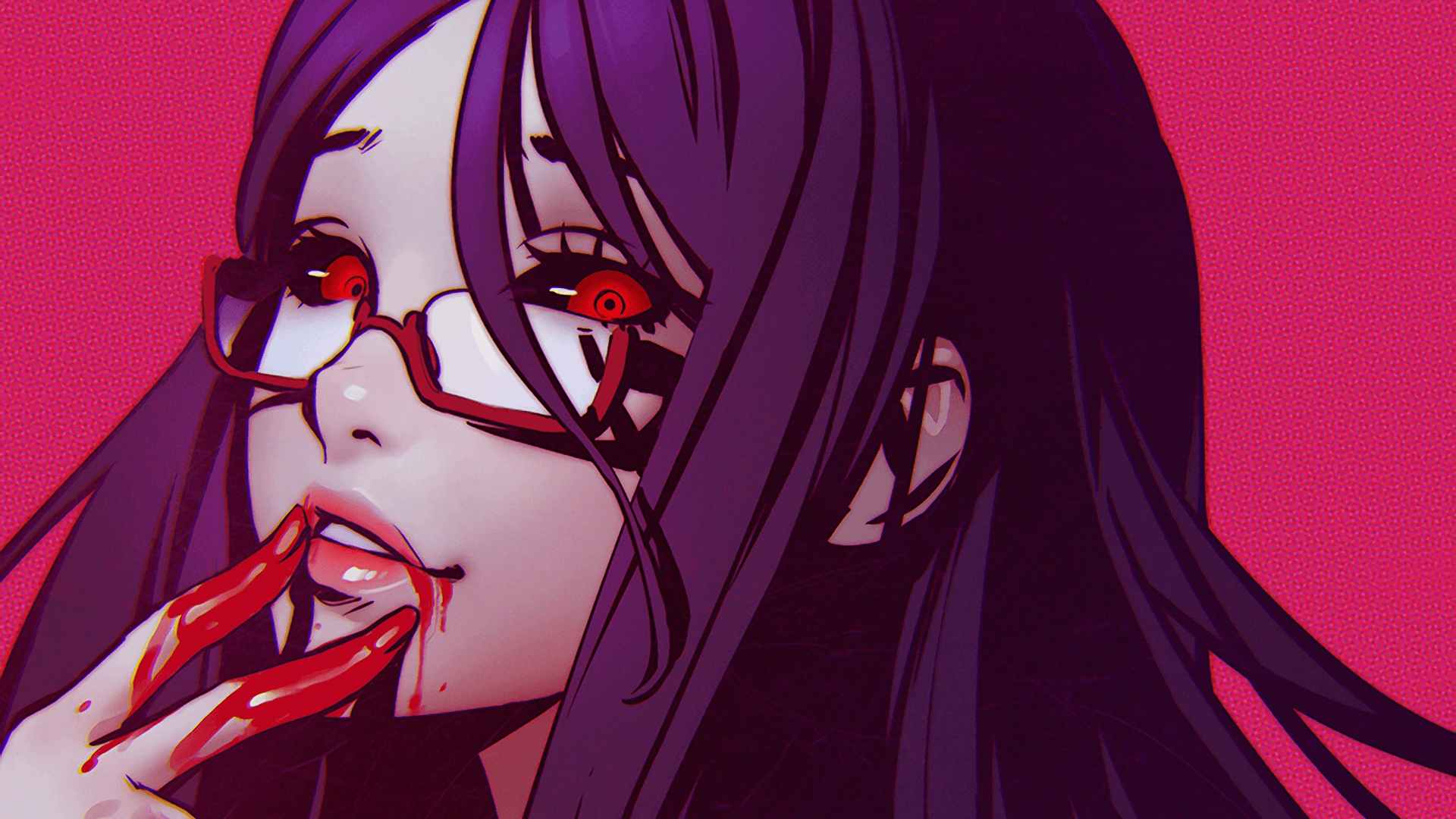 1920x1080 Blood Glasses Purple Hair Red Eyes Rize Kamishiro Smile Tokyo Ghoul Wallpaper:1920x1080