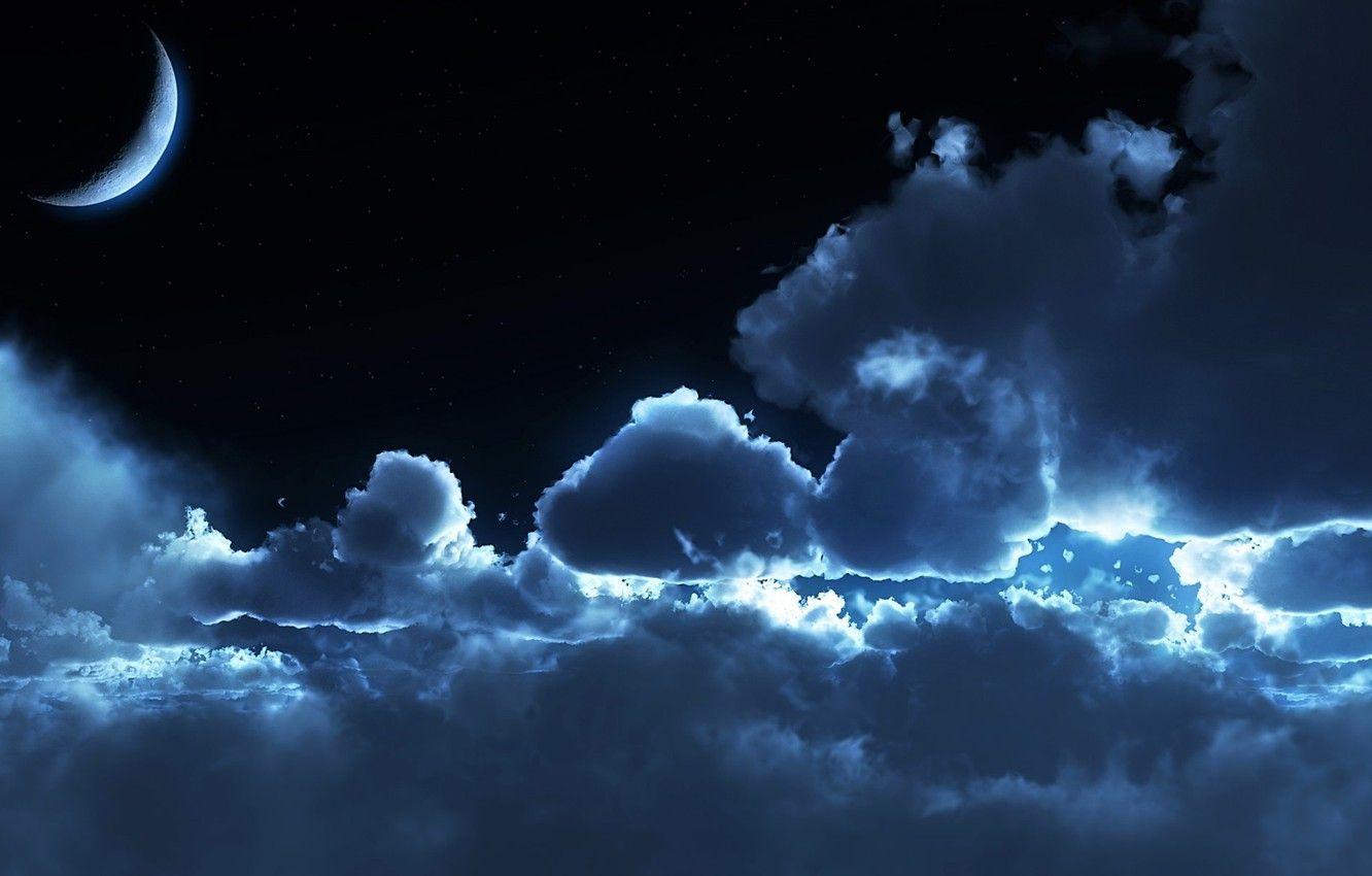 1332x850 Wallpaper clouds, night, moonlight, moonrise image for desktop, section рендеринг