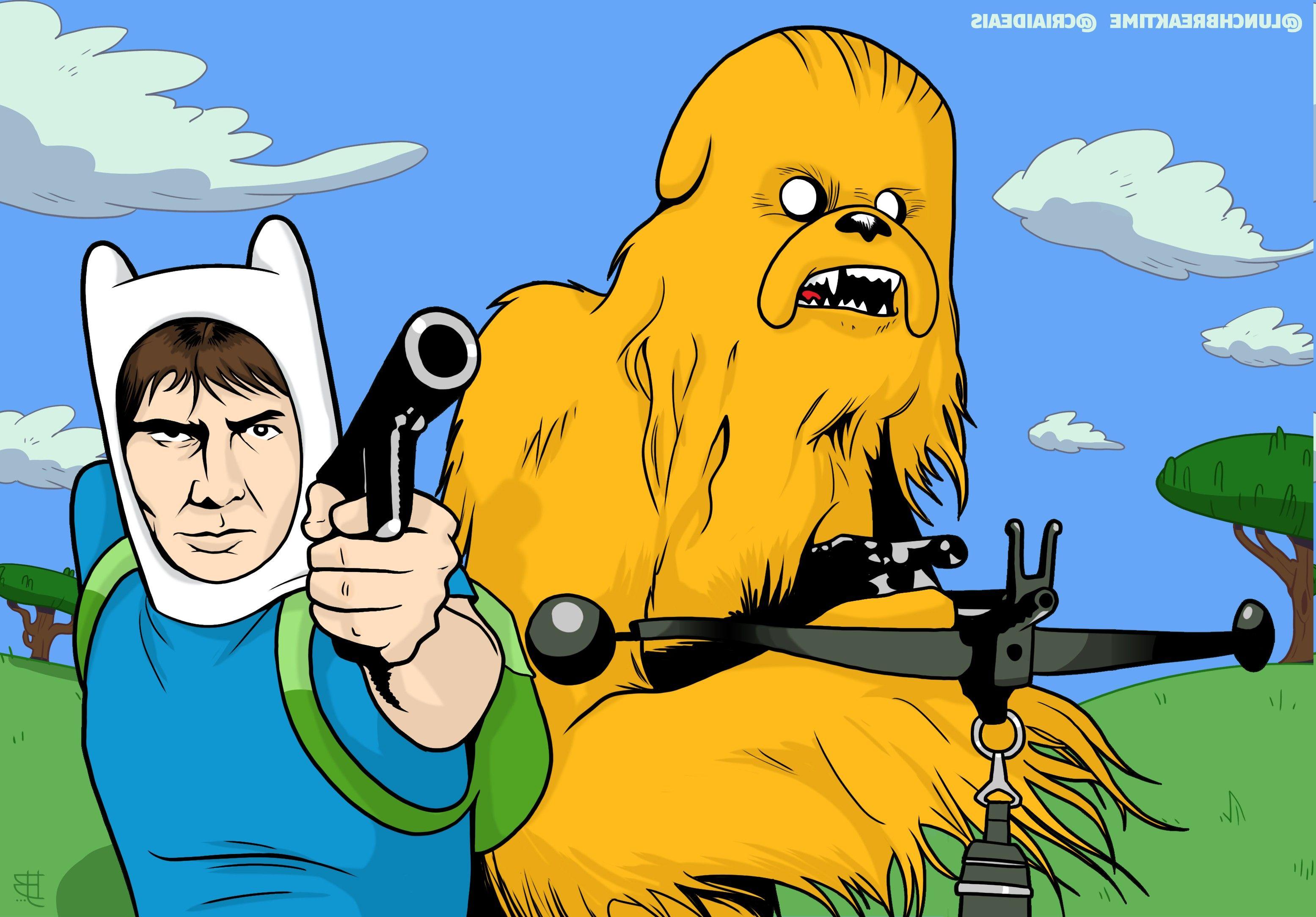 3110x2167 Han Solo, Chewbacca, Finn The Human, Jake The Dog, Adventure Time, Star Wars, Crossover Wallpaper HD / Desktop and Mobile Background