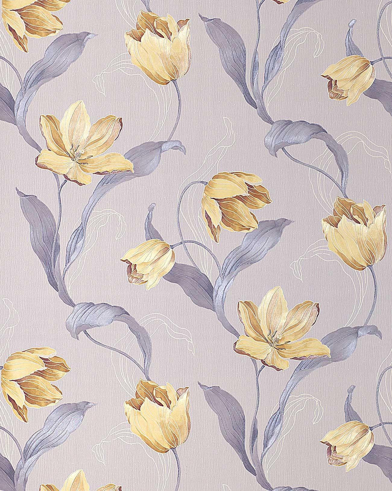 1300x1625 EDEM 828 22 Deluxe Flower Tulip Wallpaper Light Grey Brillant Blue Gold 75 Sq Ft 4823049732796