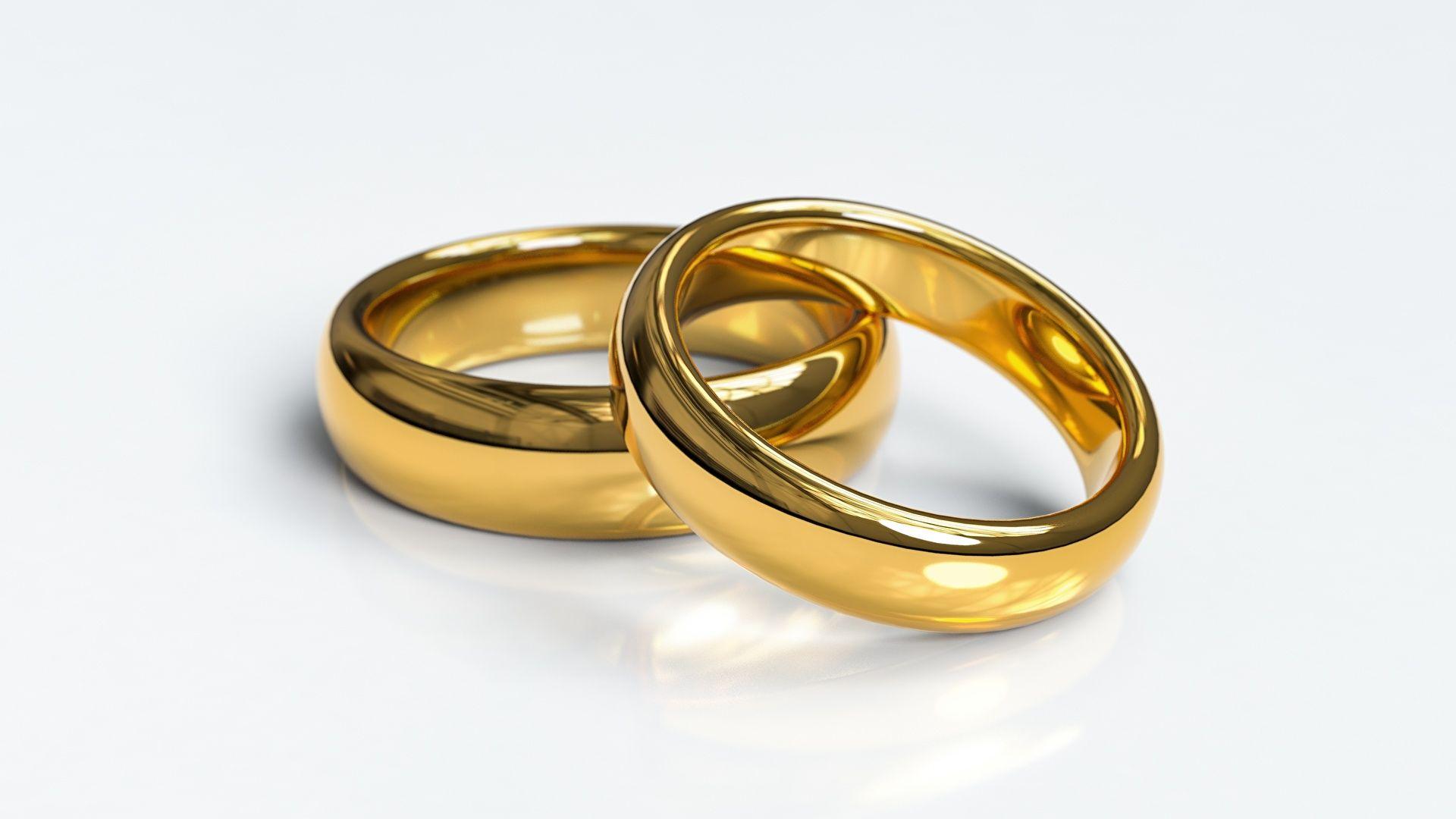 1920x1080 Desktop Wallpaper Gold Two jewelry ring Closeup White 1920x1080