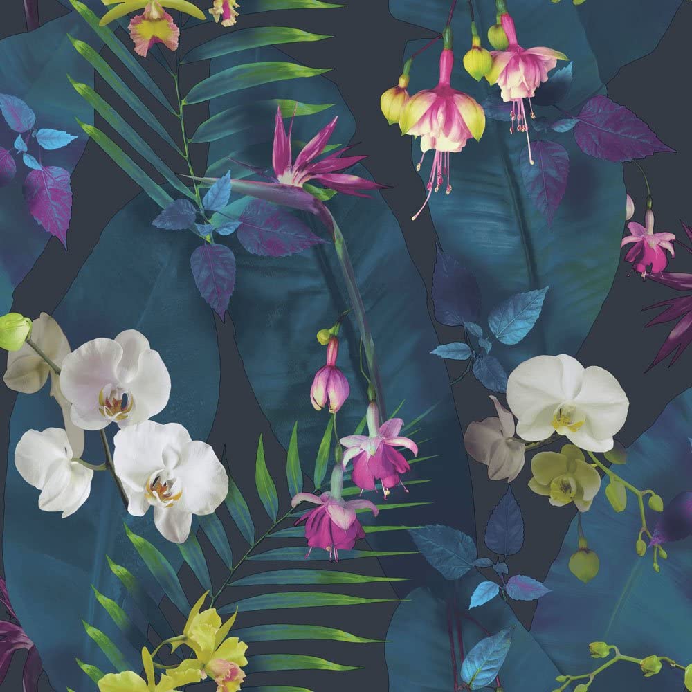 1000x1000 Arthouse, Pindorama Tropical Floral Flower Wallpaper, Navy Blue: Amazon.ca: Home & Kitchen