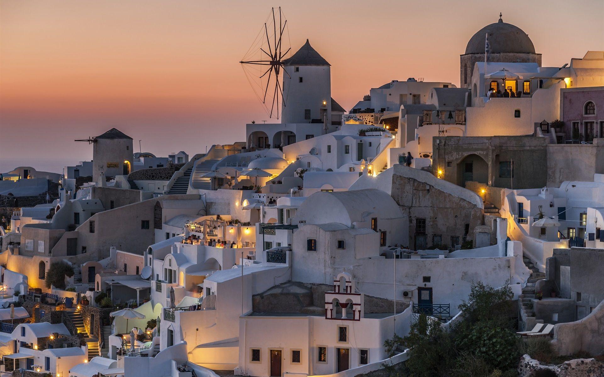 1920x1200 Wallpaper Santorini, Greece, houses, night, lights 1920x1200 HD Picture, Image