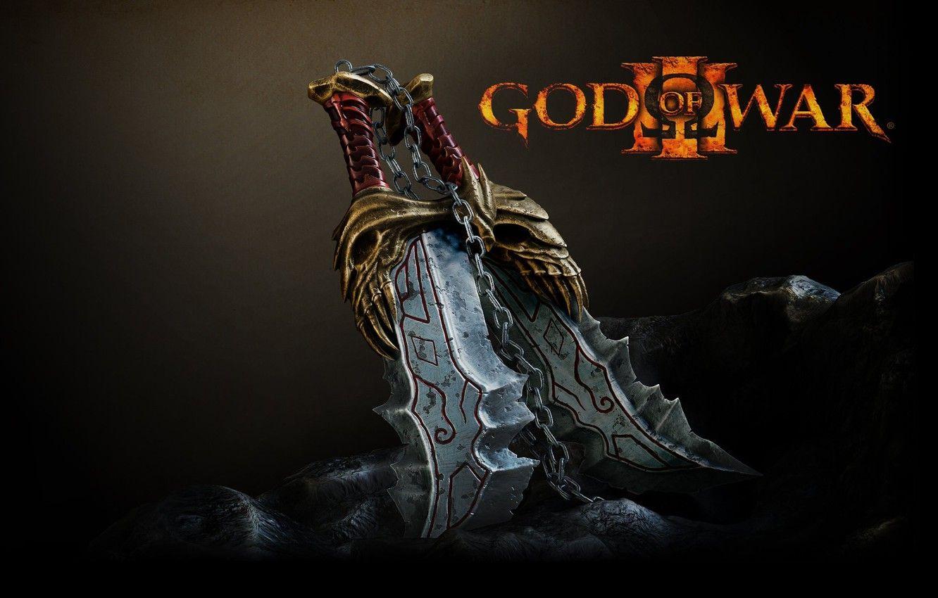 1332x850 Wallpaper sword, Kratos, God of War, rocks, stones, God of War chains, Ares, by Stefan Marius, an instrument of vengeance, gift from the gods, Blades of Chaos, herald of chaos, seifada