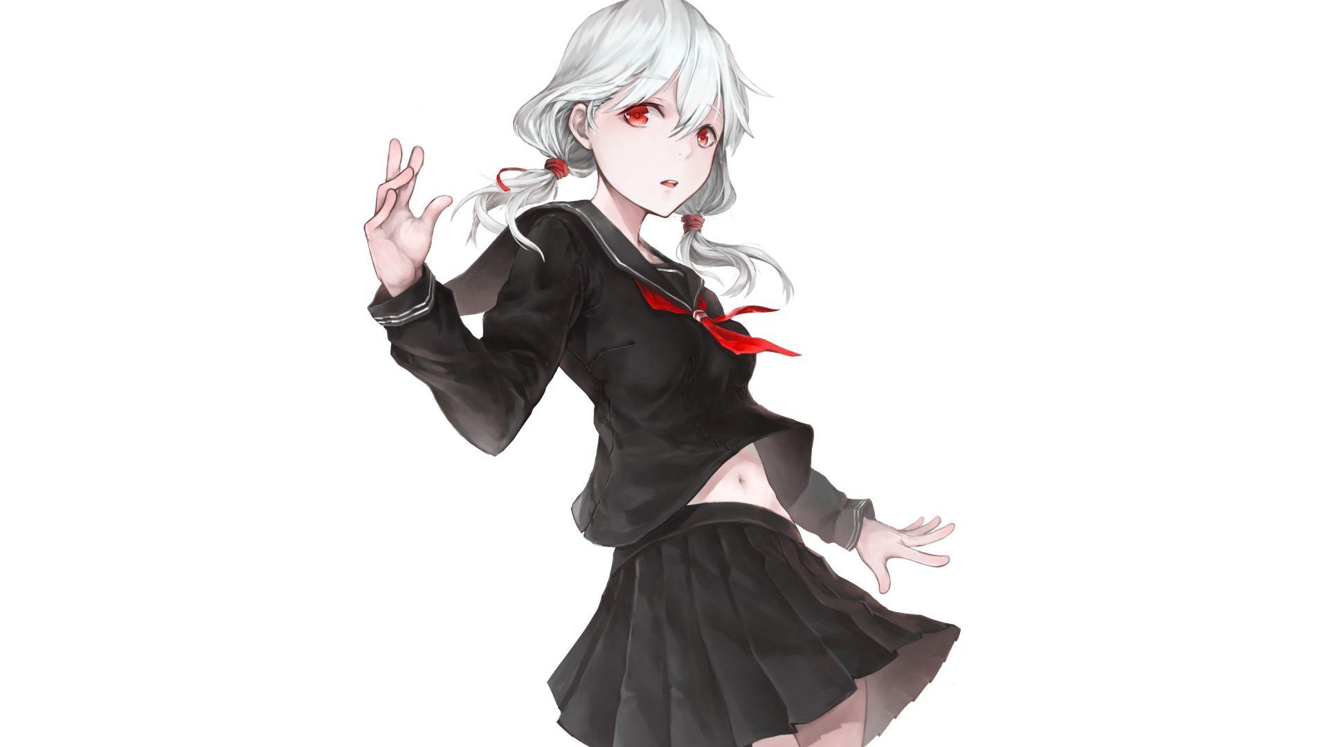 1920x1080 Desktop wallpaper red eyes, shy, anime girl, minimal, HD image, picture, background, cf541f
