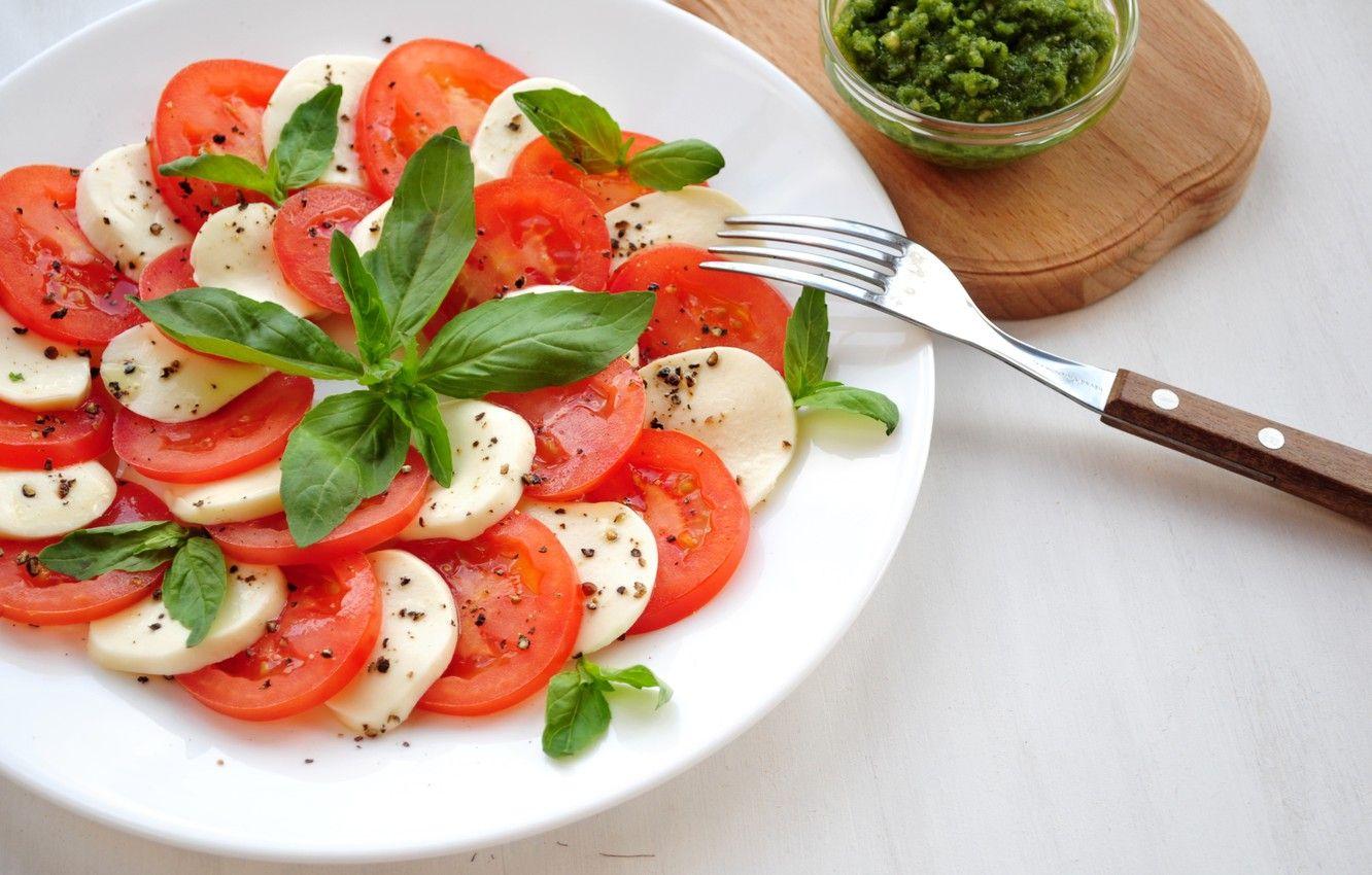 1332x850 Wallpaper tomato, salad, Basil, mozzarella image for desktop, section еда