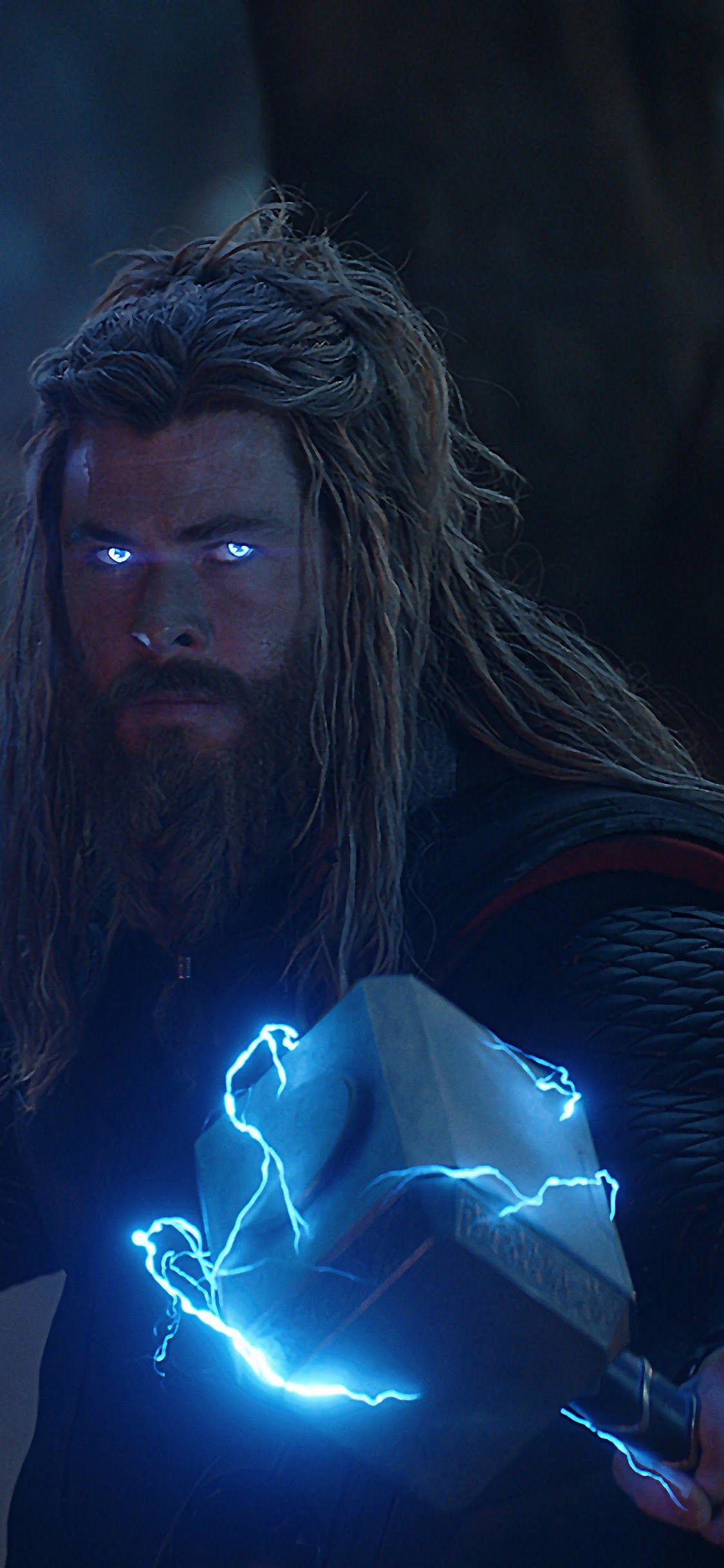 1125x2436 Avengers: Endgame Thor Stormbreaker Mjolnir Lightning 8K Wallpaper
