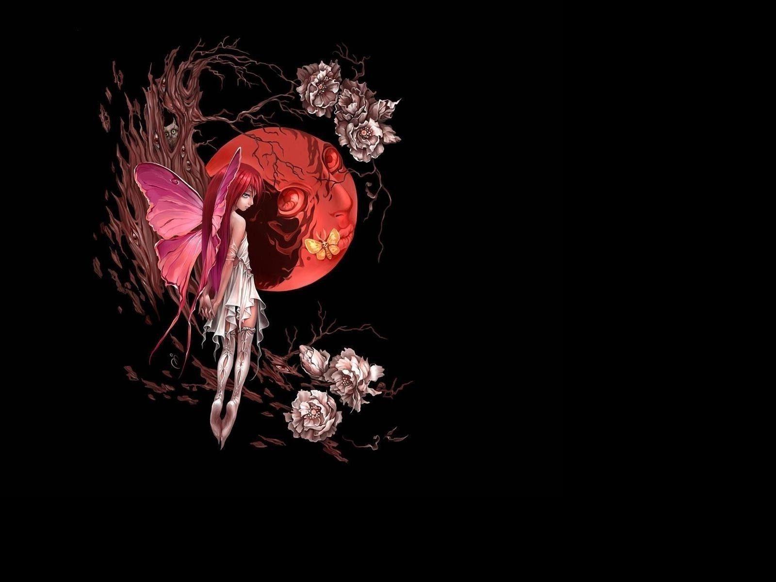 1600x1200 Girl fairy wings tree month moon flower