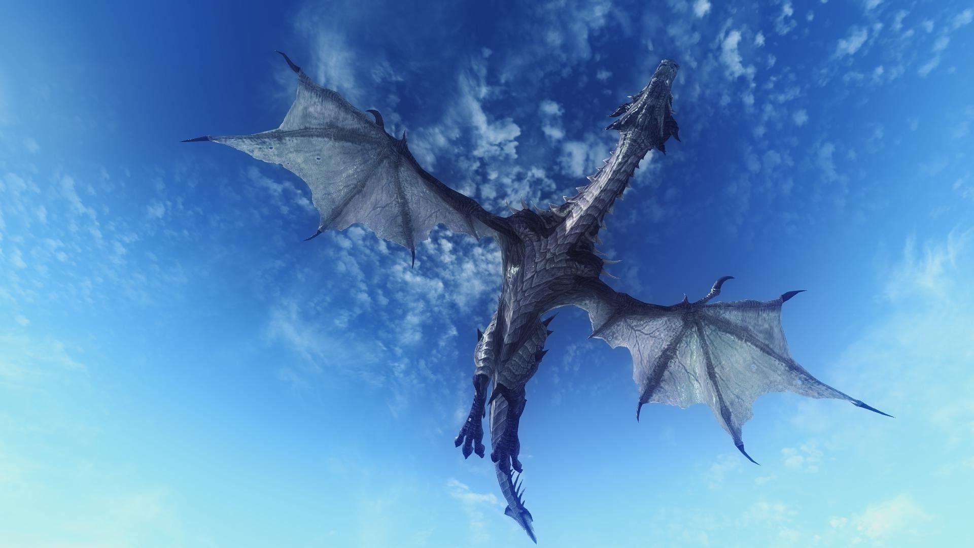 1920x1080 fantasy Art, Dragon, Flying, Sky, Dragon Wings, Tail, Clouds, Digital Art, Scales, Claws, The Elder Scrolls V: Skyrim Wallpaper HD / Desktop and Mobile Background