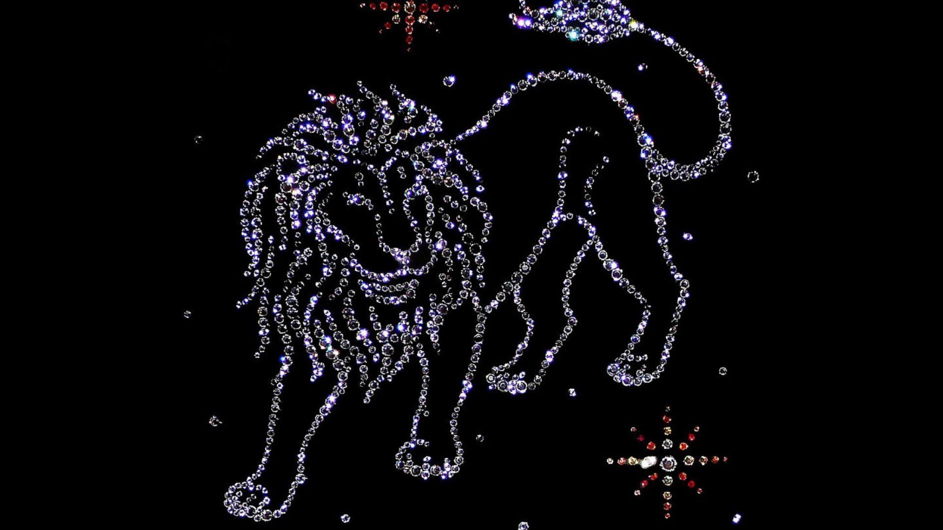 1920x1080 Brilliant zodiac sign Leo on a black background. Desktop wallpaper 1920x1080