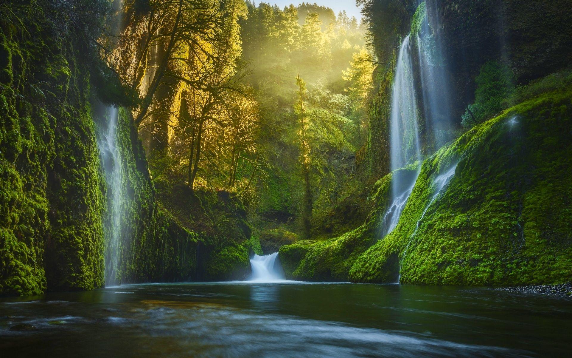 1920x1200 Waterfall Sunrise Wallpaper