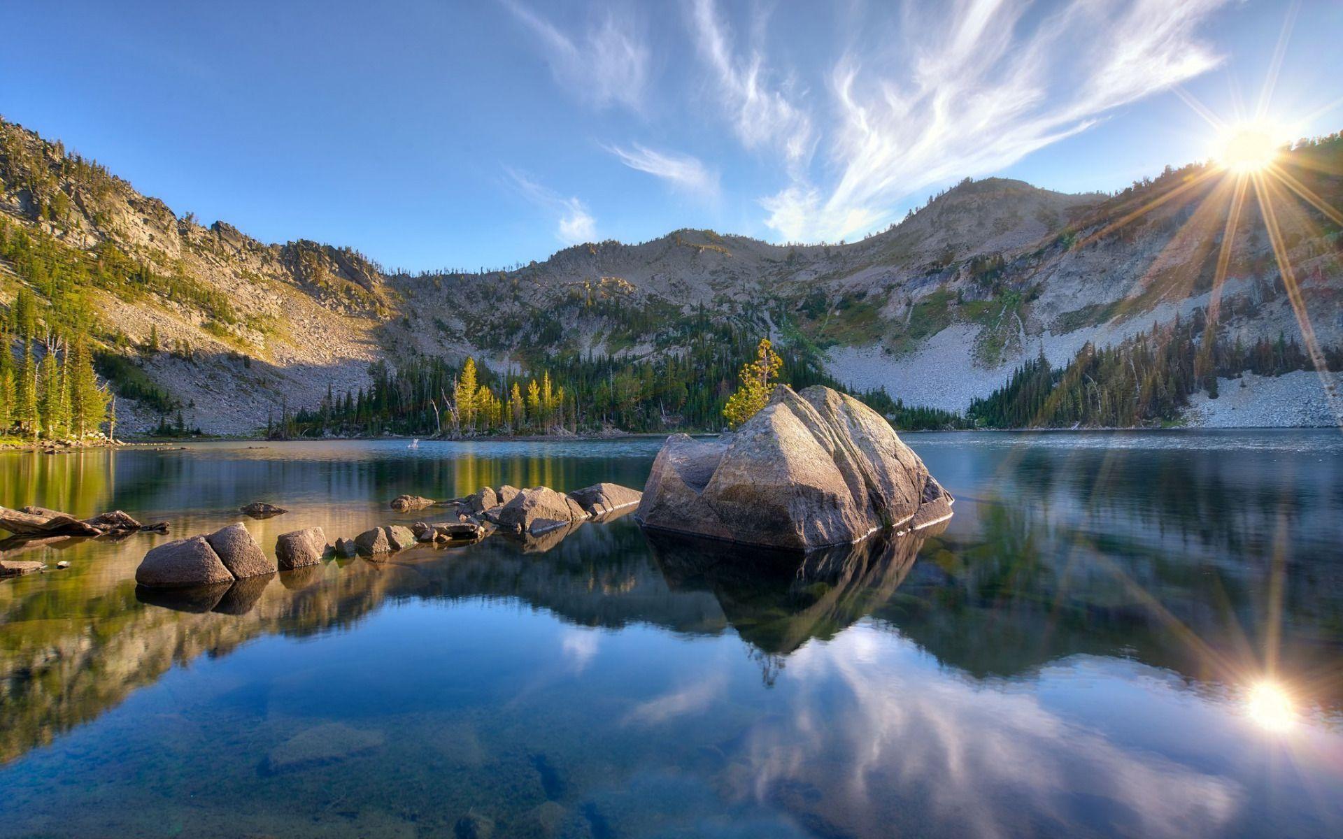 1920x1200 Download wallpaper morning, mountain lake, sunrise, mountain landscape, Oregon, USA for desktop with resolution 1920x1200. High Quality HD picture wallpaper