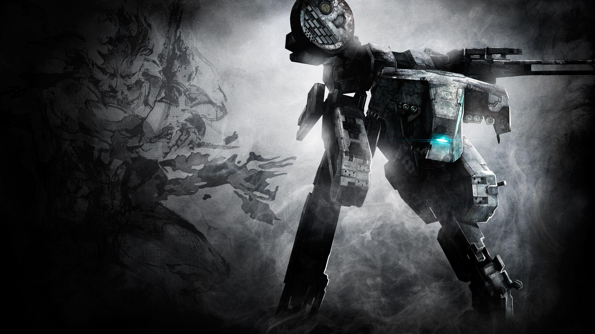 1920x1080 Download 1920x1080 Metal Gear Solid, Robot, Sci Fi, Mech, Guns, Smoke, Black And White Wallpaper For Widescreen