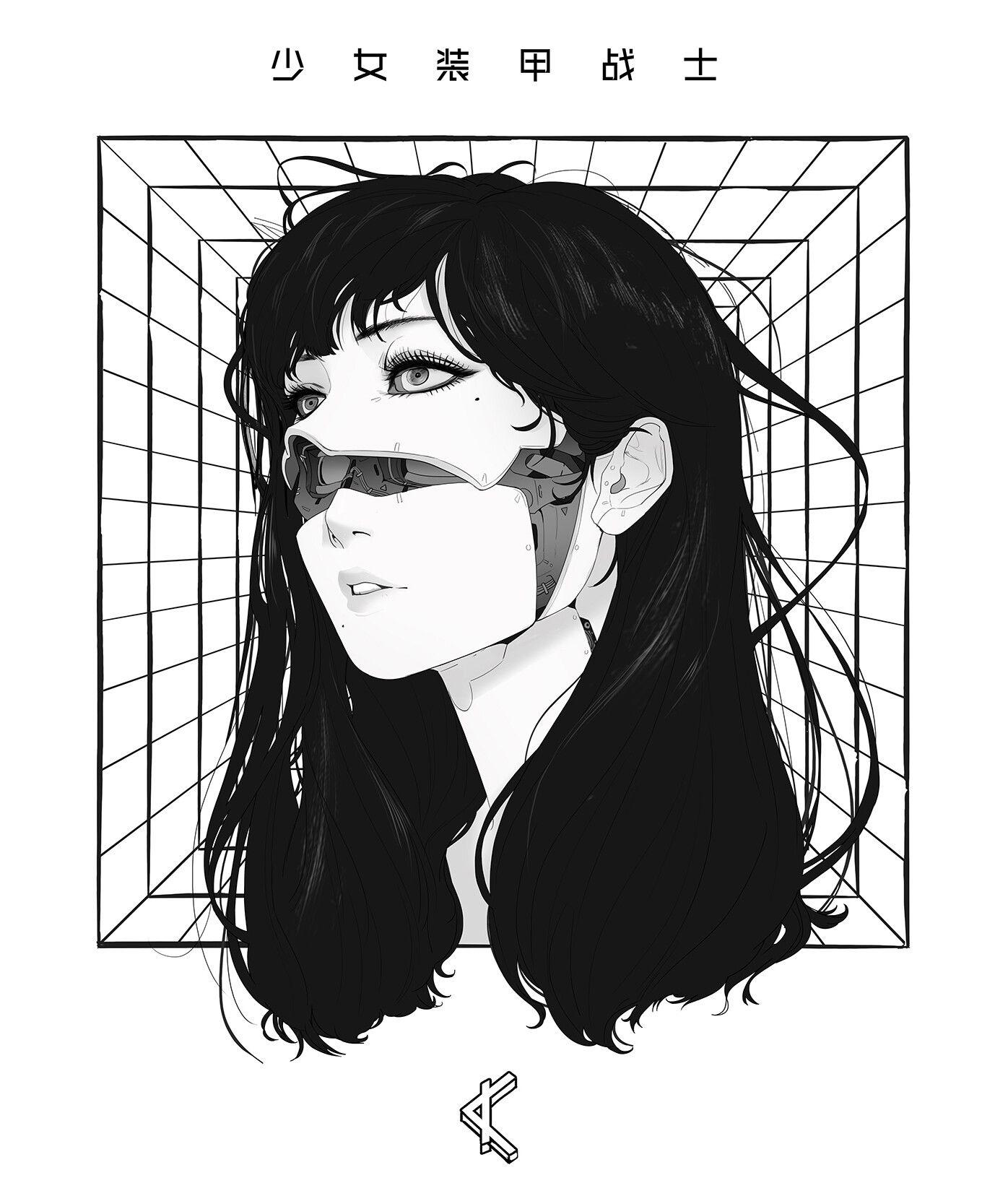 1396x1656 Women Black Hair Robot Cyberpunk Futuristic Science Fiction Monochrome Anime Girls Anime Wallpaper:1396x1656