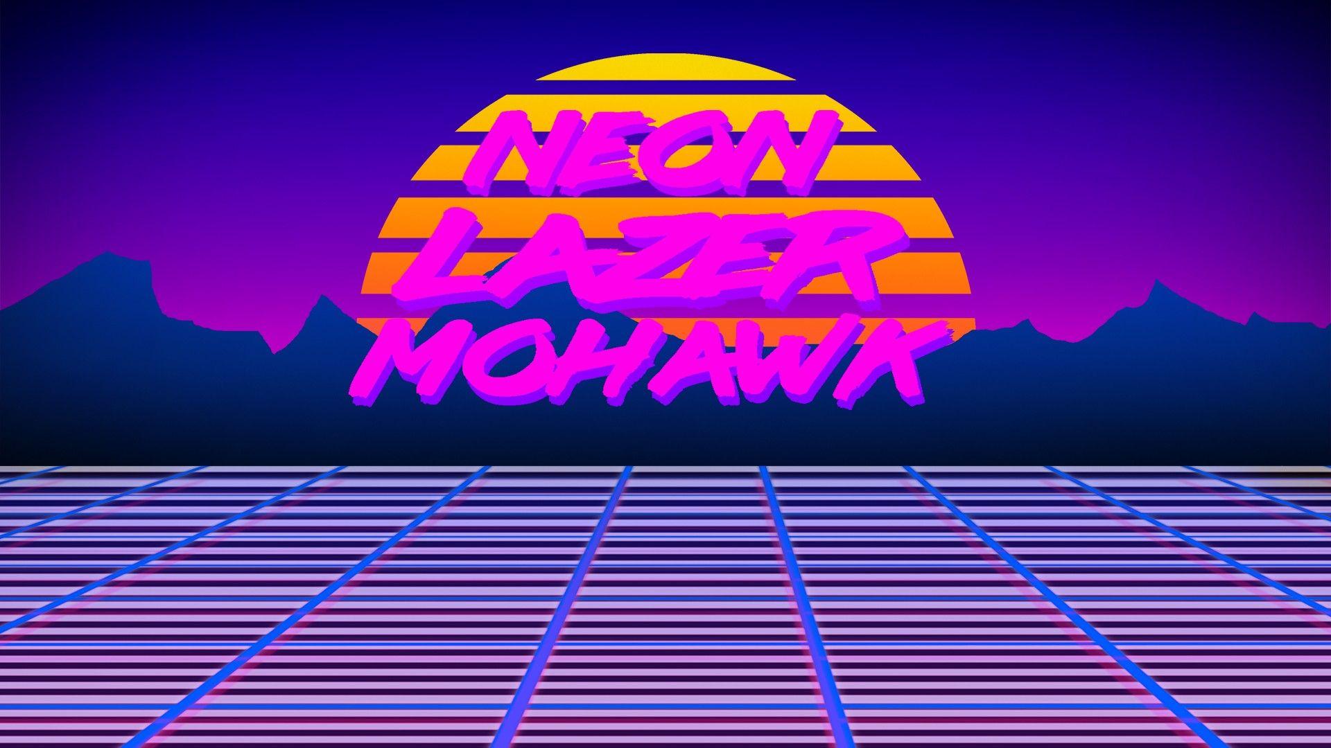 1920x1080 Neon Lazer Mohawk, 1980s, Retro games, Robot, Grid, Digital art, Sunset, Sun, Colorful, Text Wallpaper HD / Desktop and Mobile Background