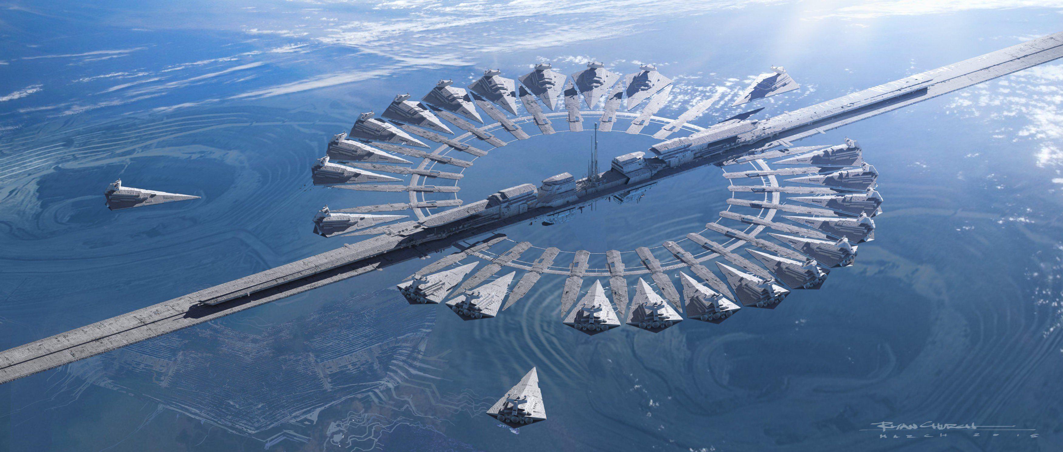 3500x1489 Star Wars, Rogue One: A Star Wars Story, Concept art, Star Destroyer Wallpaper HD / Desktop and Mobile Background