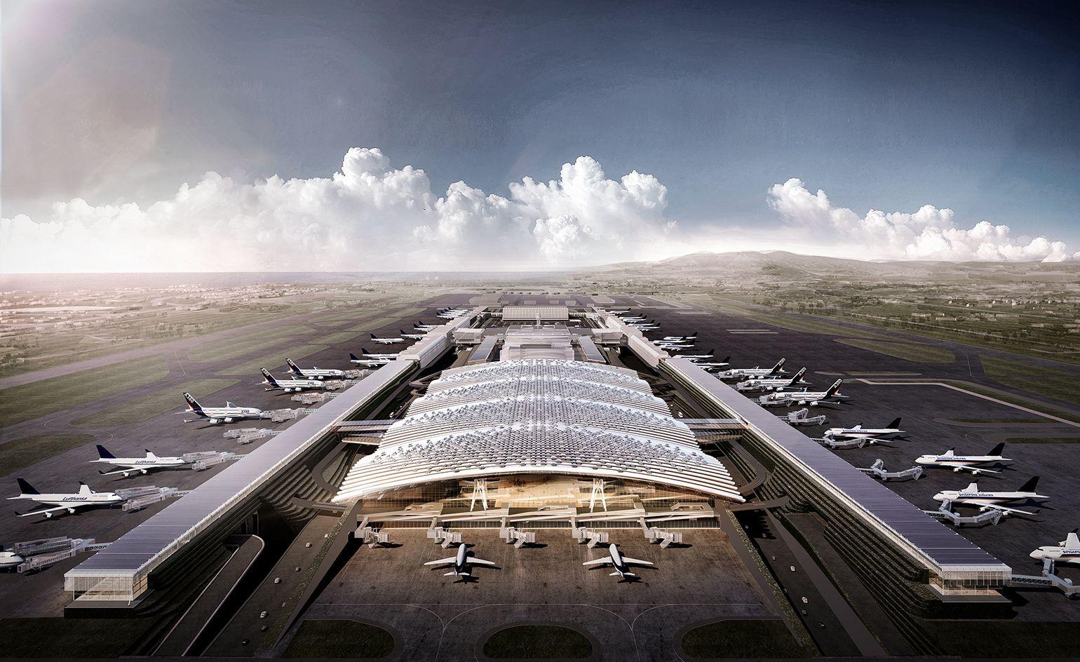 1540x944 Take off: Rogers Stirk Harbour + Partners win international airport competition. Airport design, Taiwan taoyuan international airport, Taoyuan international airport