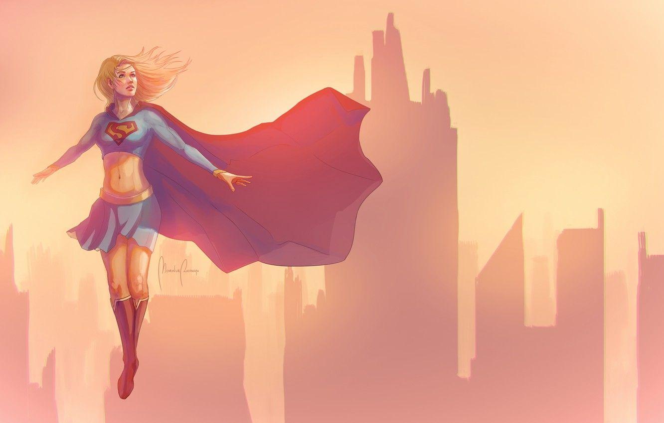 1332x850 Wallpaper girl, flight, sunset, building, minimalism, Supergirl image for desktop, section фантастика