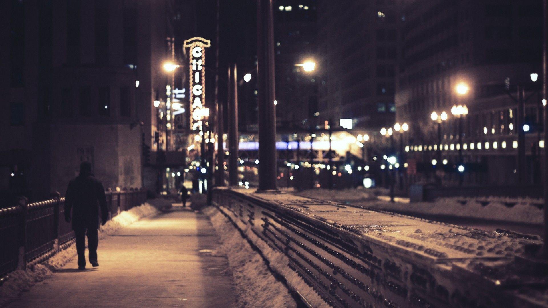 1920x1080 Chicago snow street lights streets walk wallpaper / Wallbase.cc. Street, Winter picture, Walking street