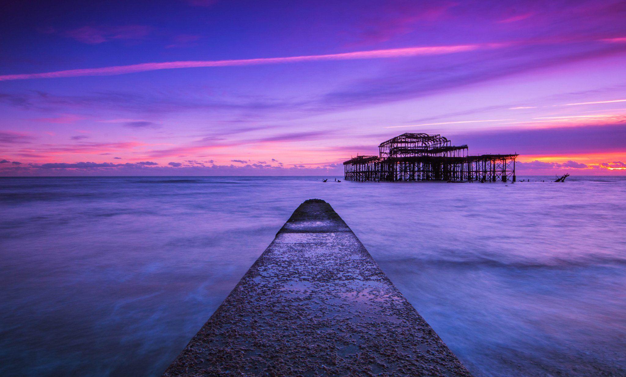 2048x1234 England Pier Uk Brighton Sea Ocean Sunset Pier Wallpaper Uk HD Wallpaper