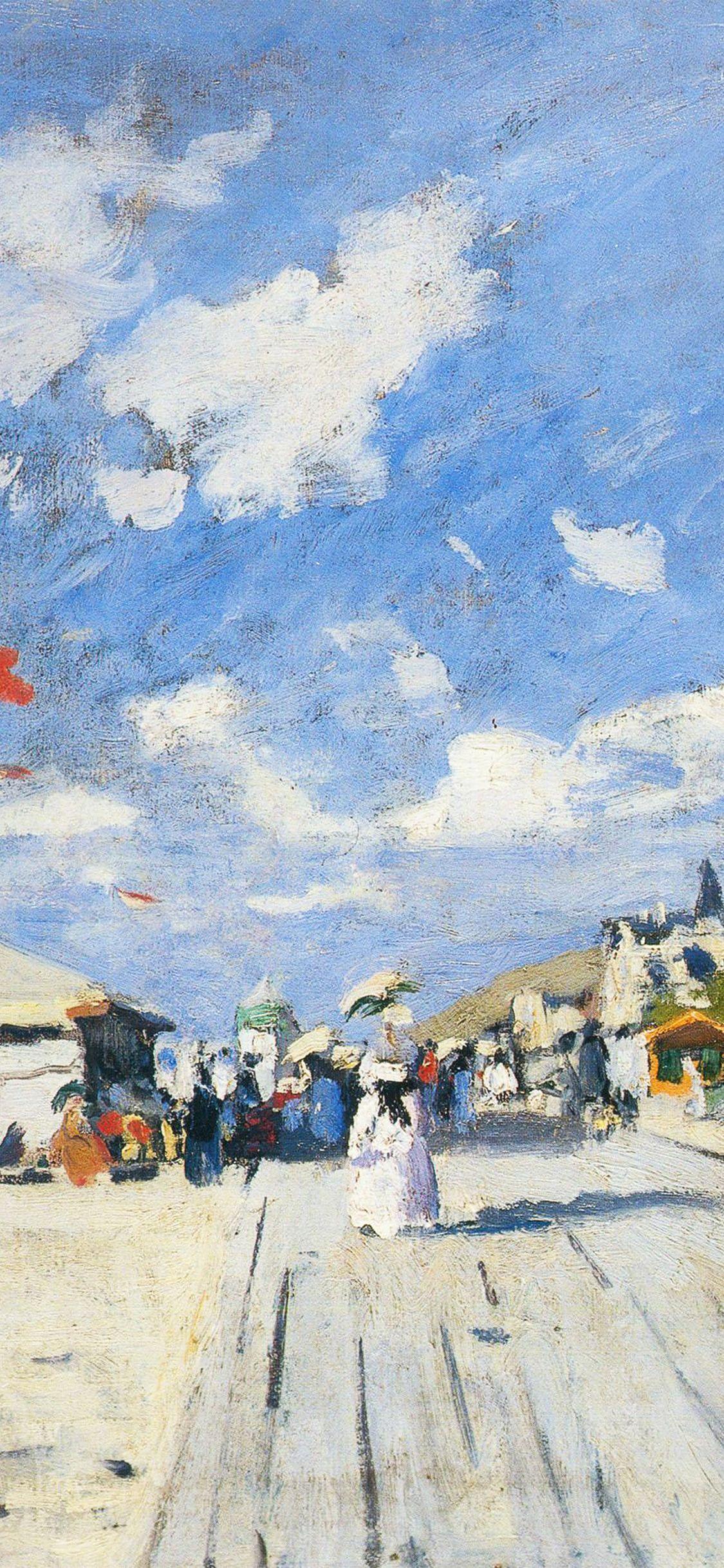 1125x2436 iPhone X wallpaper. classic art paint boardwalk on claude monet winter snow