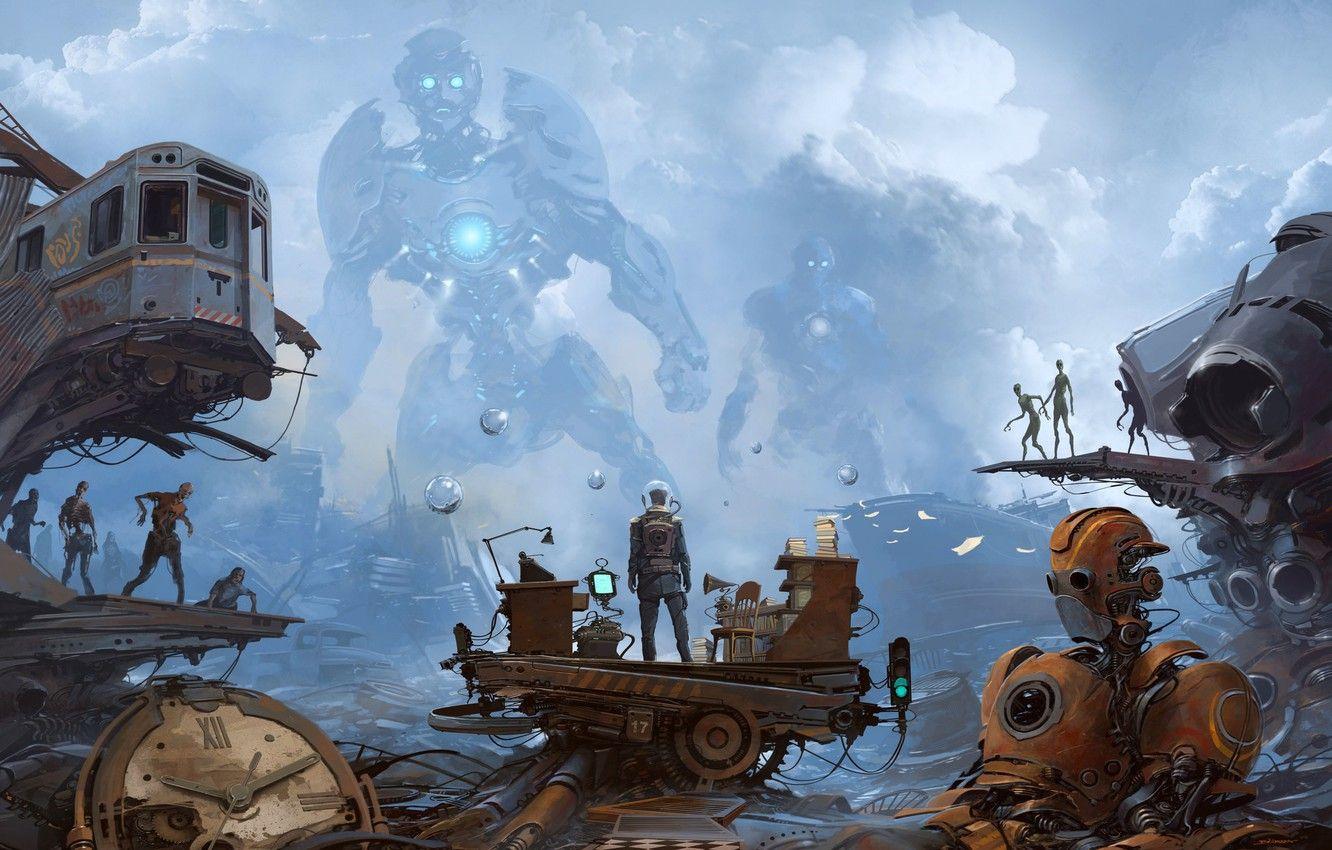1332x850 Wallpaper bubbles, watch, robot, giant, Epiphany sci fi image for desktop, section фантастика