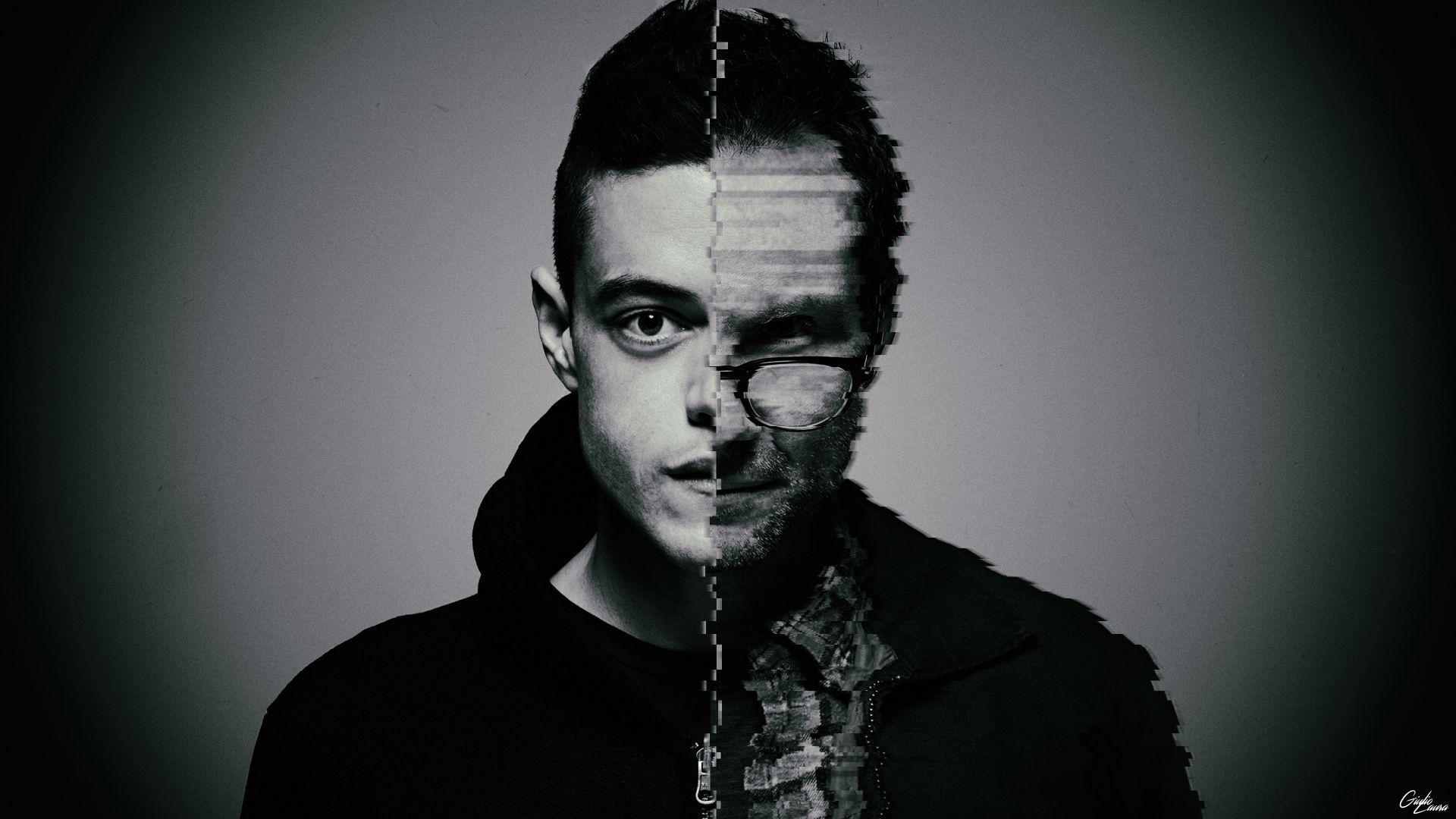 1920x1080 Desktop Wallpaper Mr. Robot, Face Off, Monochrome, Glitch, Tv Show, HD Image, Picture, Background, C780b3